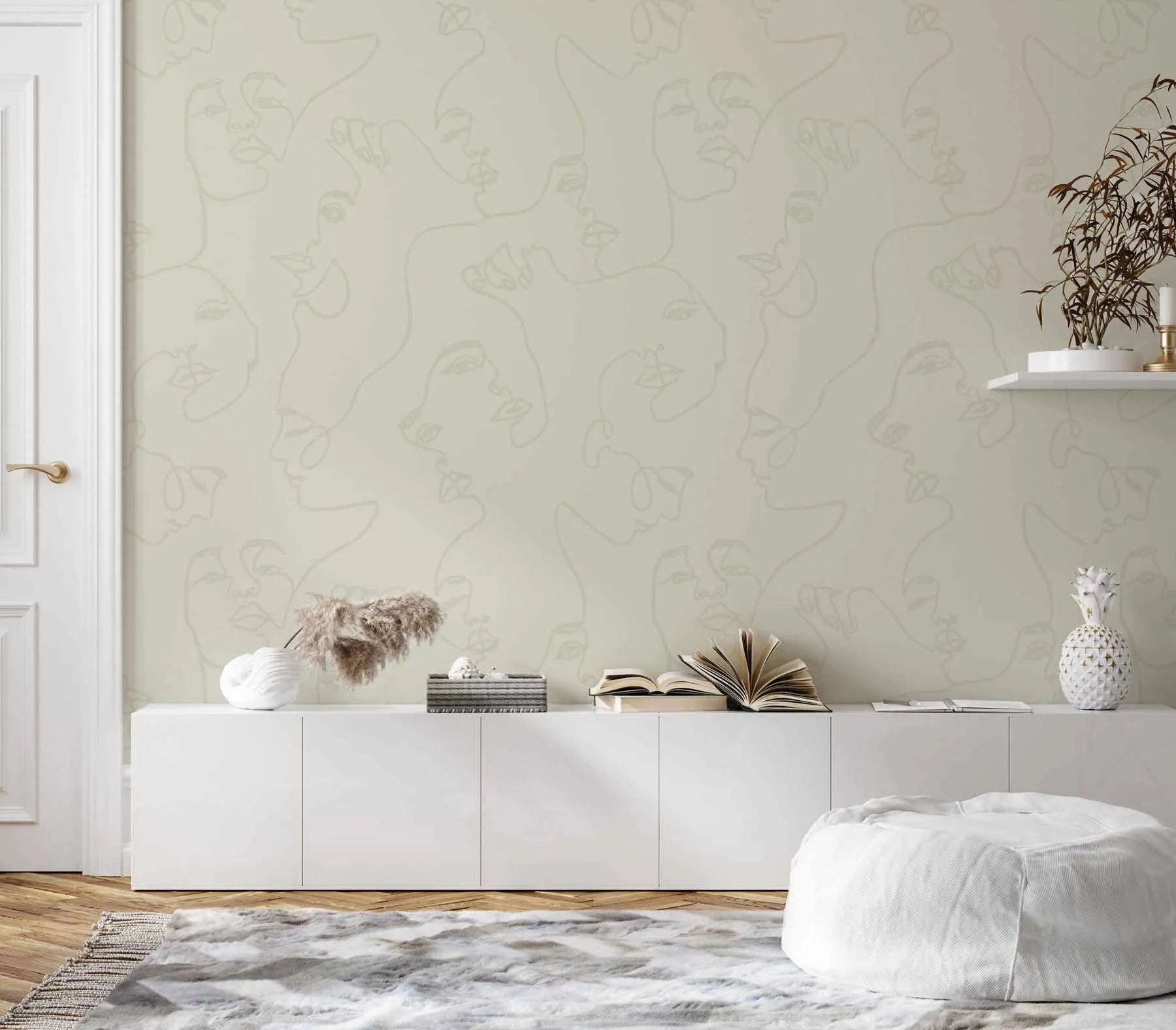 Faces in New Neutral Wallpaper from Olive et Oriel where you can shop wallpaper and artworks online