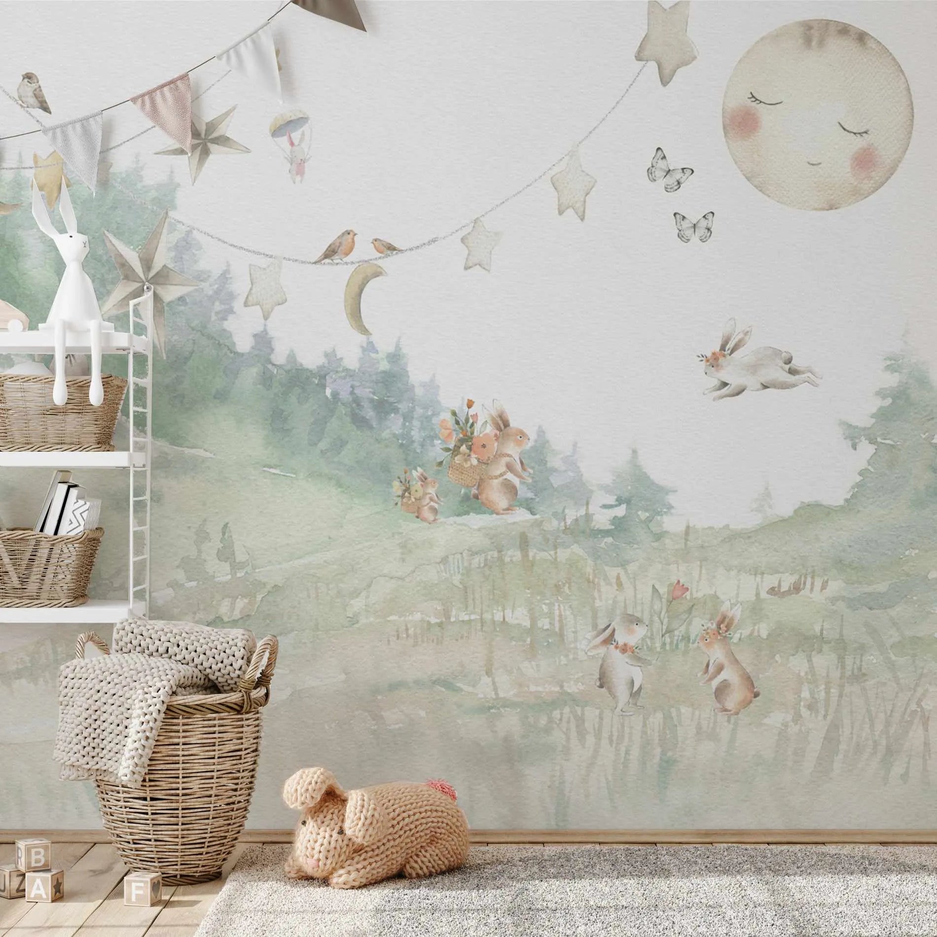 Sweet Bunny Friends Wallpaper Mural from Olive et Oriel where you can shop wallpaper and artworks online