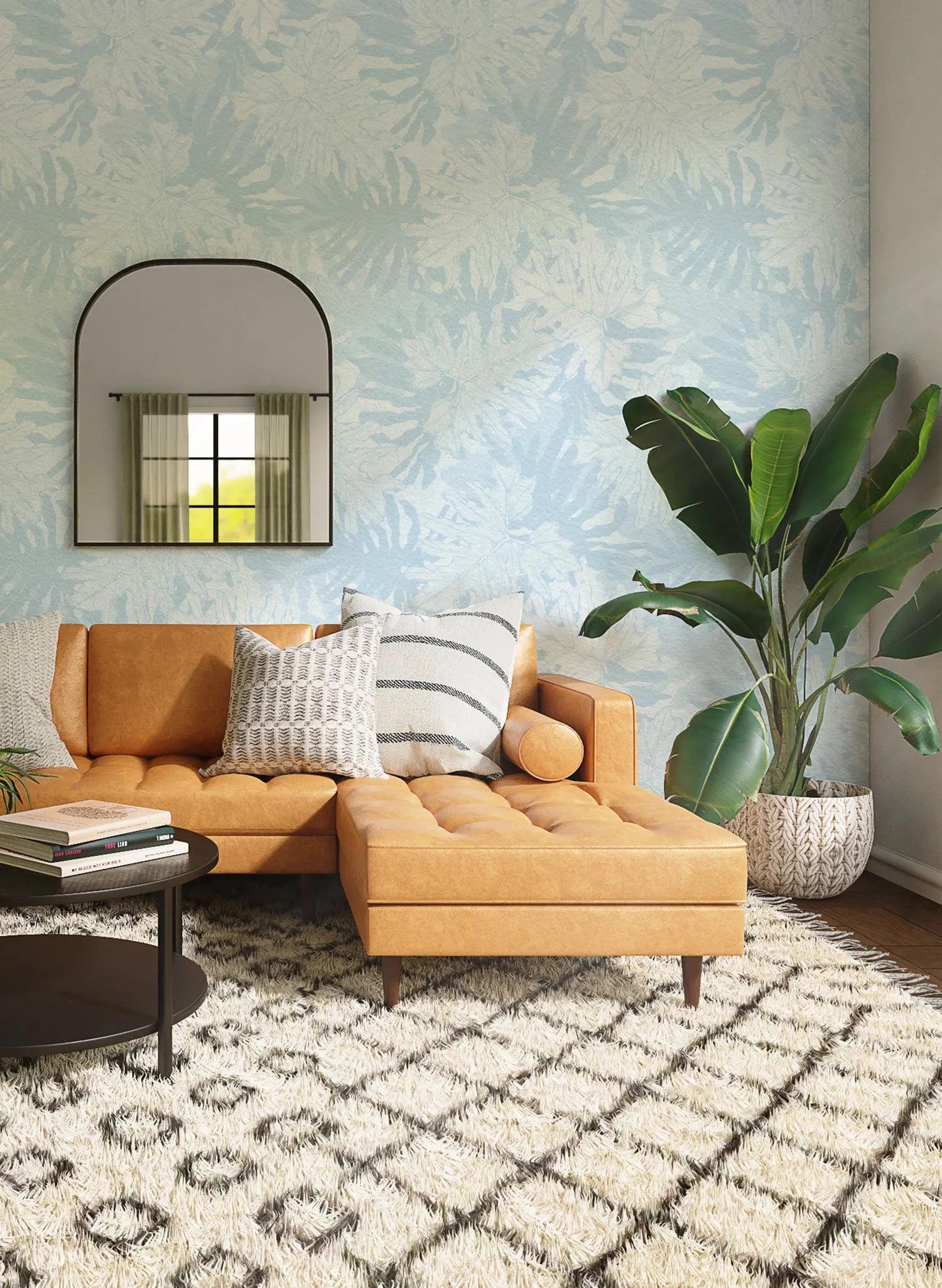 Shady Palms Blue Wallpaper from Olive et Oriel where you can shop wallpaper and artworks online