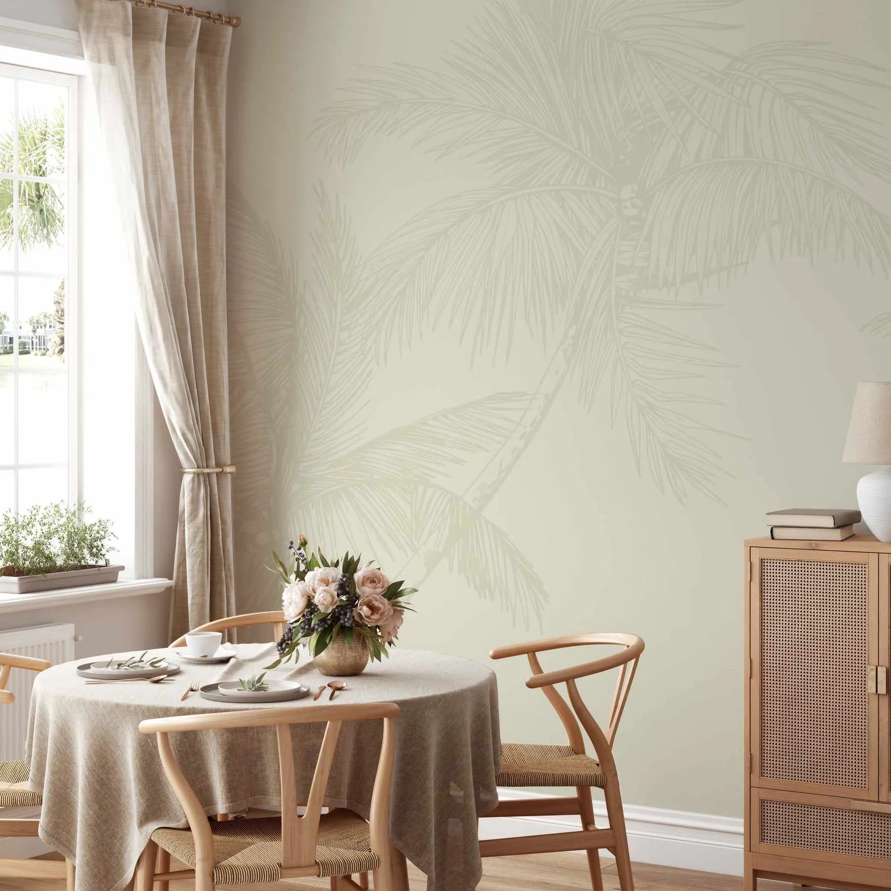The Palms Wallpaper in New Neutral from Olive et Oriel where you can shop wallpaper and artworks online