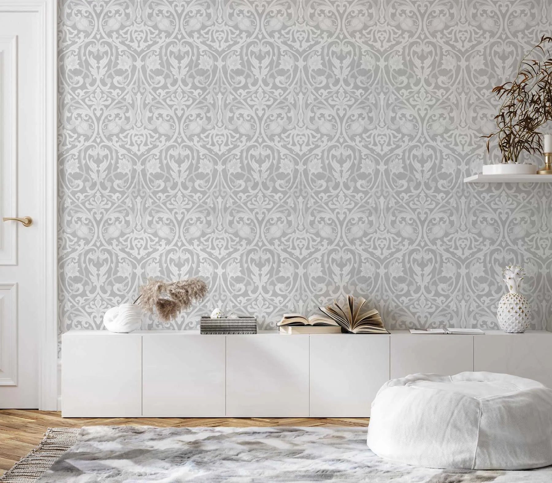 Moody Damask Wallpaper from Olive et Oriel where you can shop wallpaper and artworks online