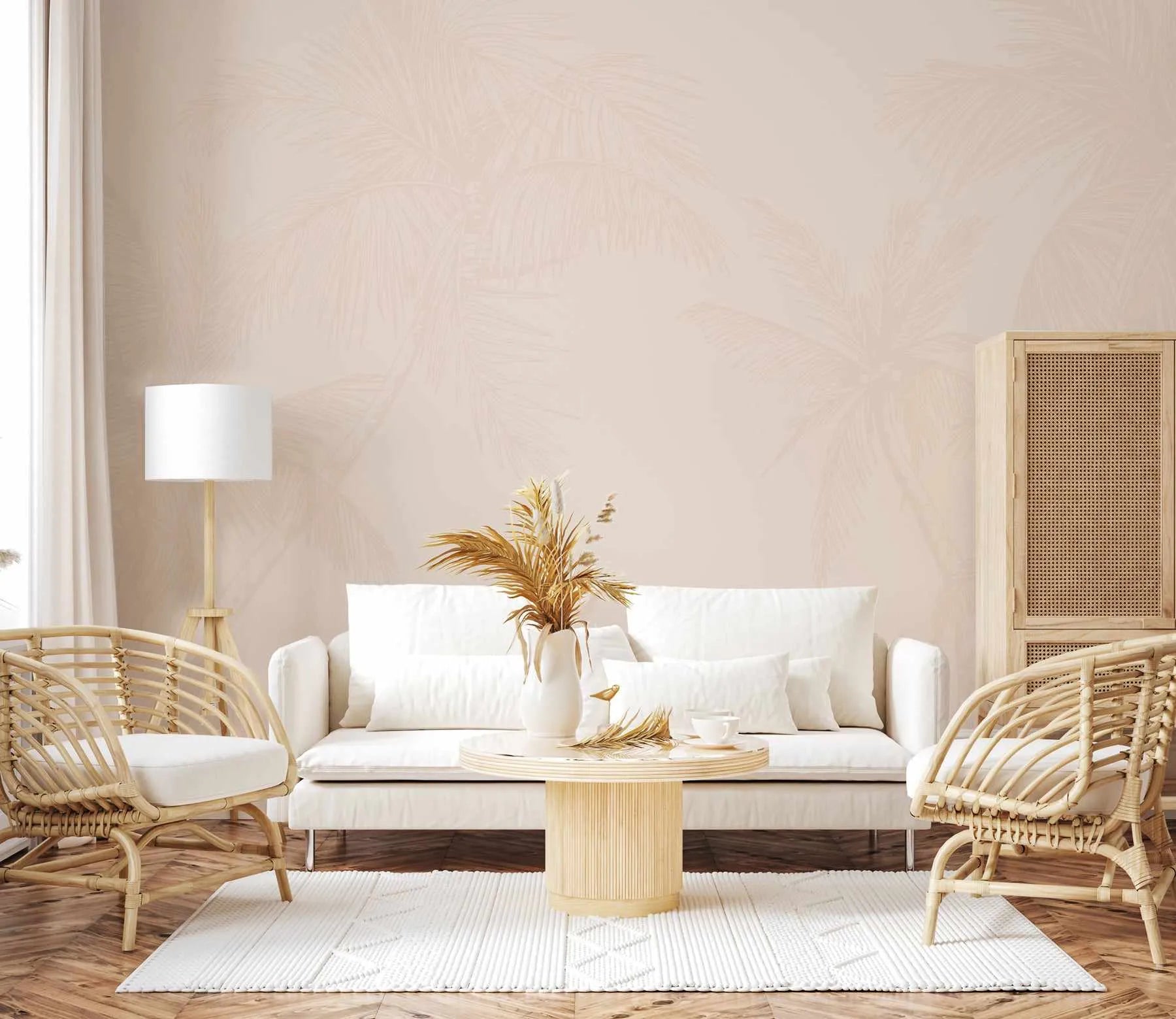 The Palms Wallpaper in Vanilla from Olive et Oriel where you can shop wallpaper and artworks online