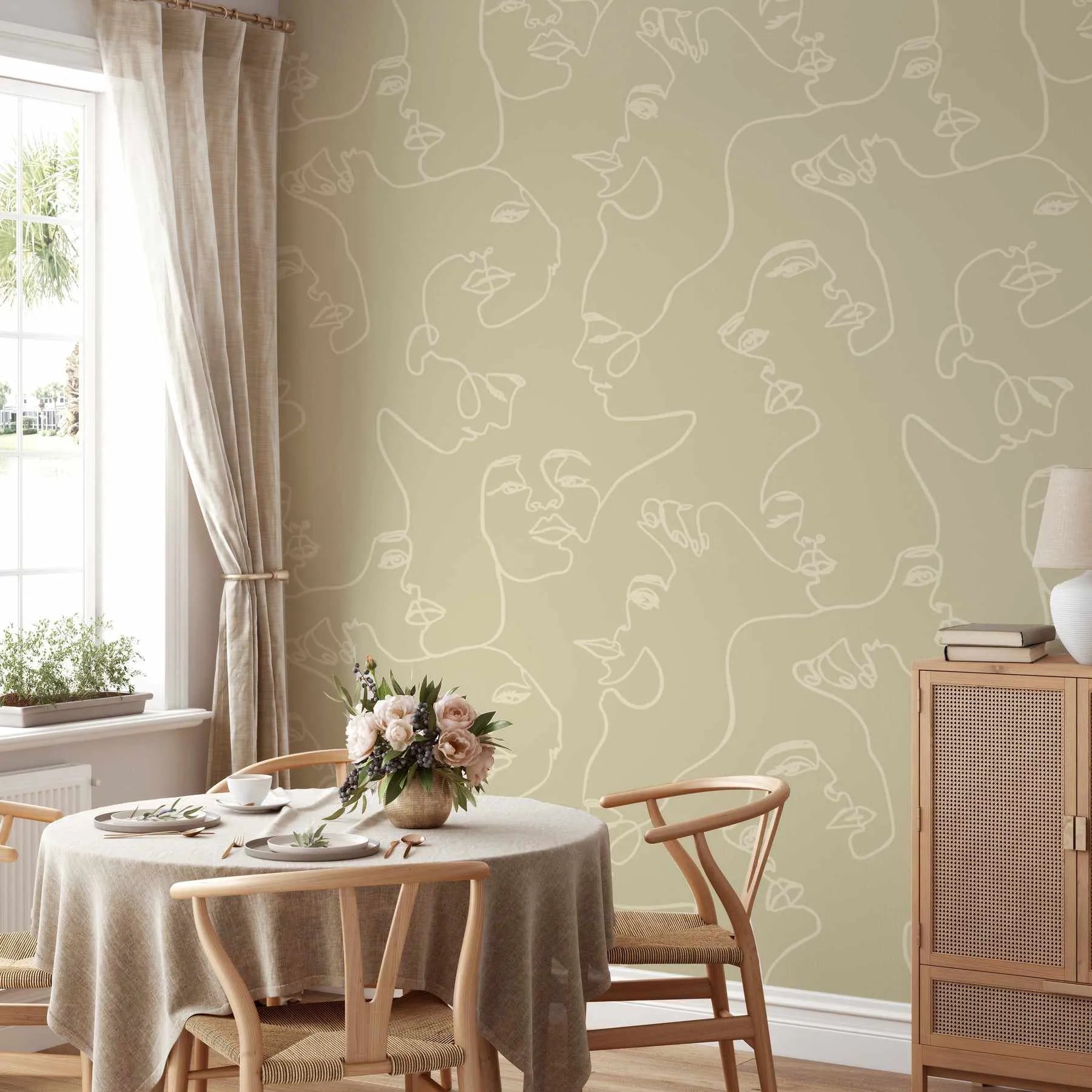 Faces in Duck in Khaki Wallpaper from Olive et Oriel where you can shop wallpaper and artworks online