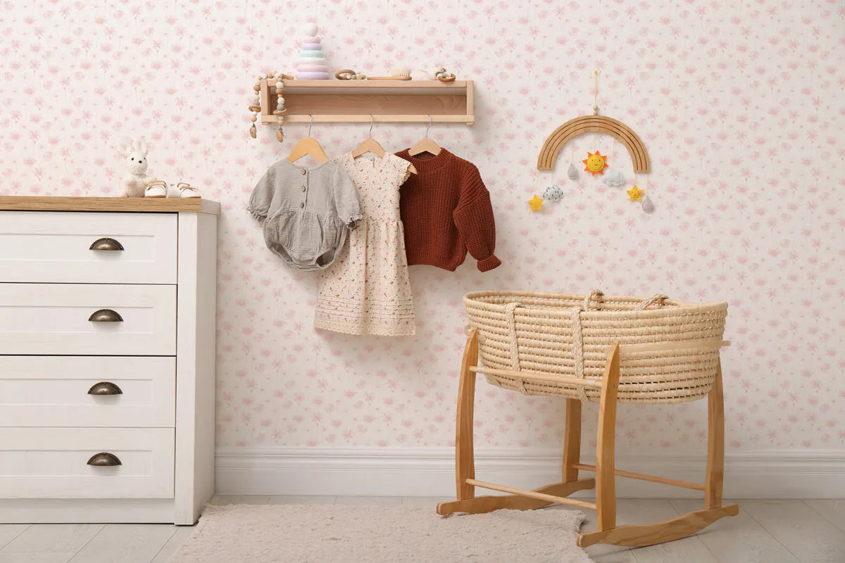 Pink Daisies Wallpaper from Olive et Oriel where you can shop wallpaper and artworks online