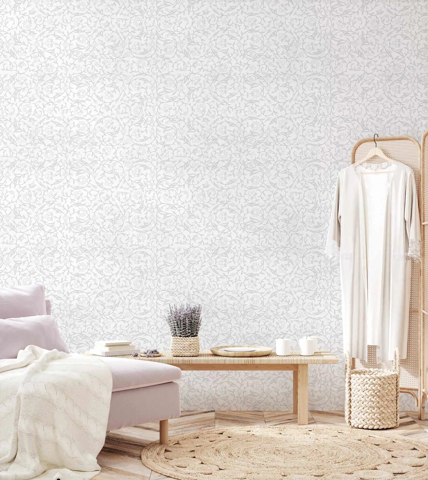 Delicate Damask Wallpaper from Olive et Oriel where you can shop wallpaper and artworks online