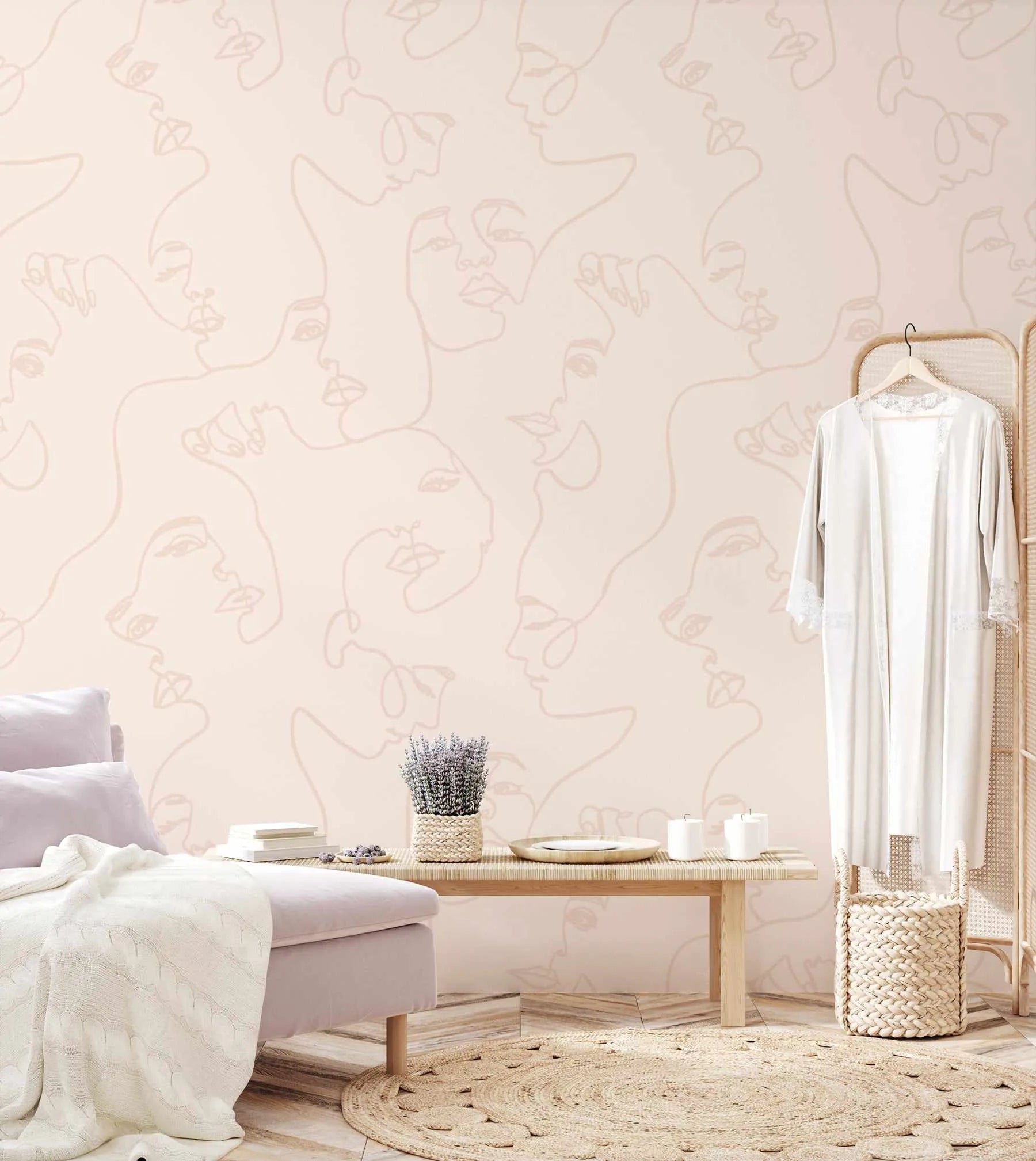 Faces in Vanilla Wallpaper from Olive et Oriel where you can shop wallpaper and artworks online
