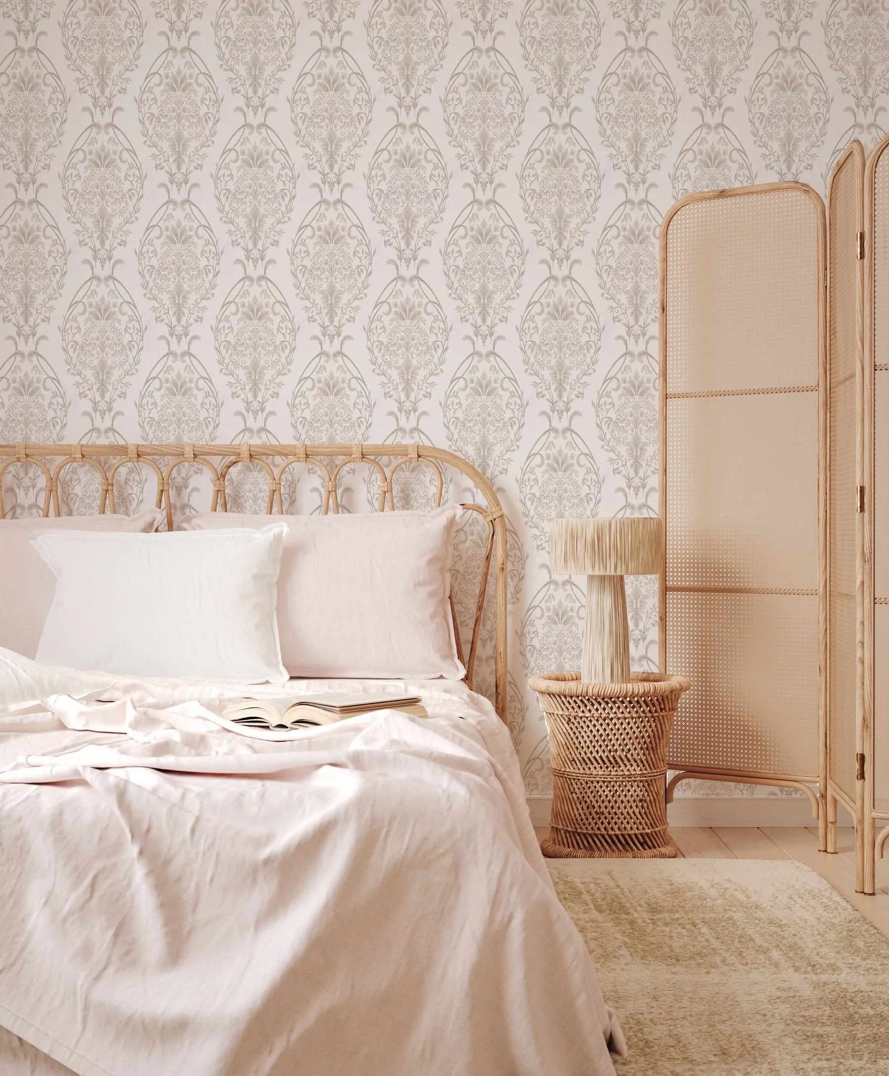 Luxe Damask Wallpaper from Olive et Oriel where you can shop wallpaper and artworks online