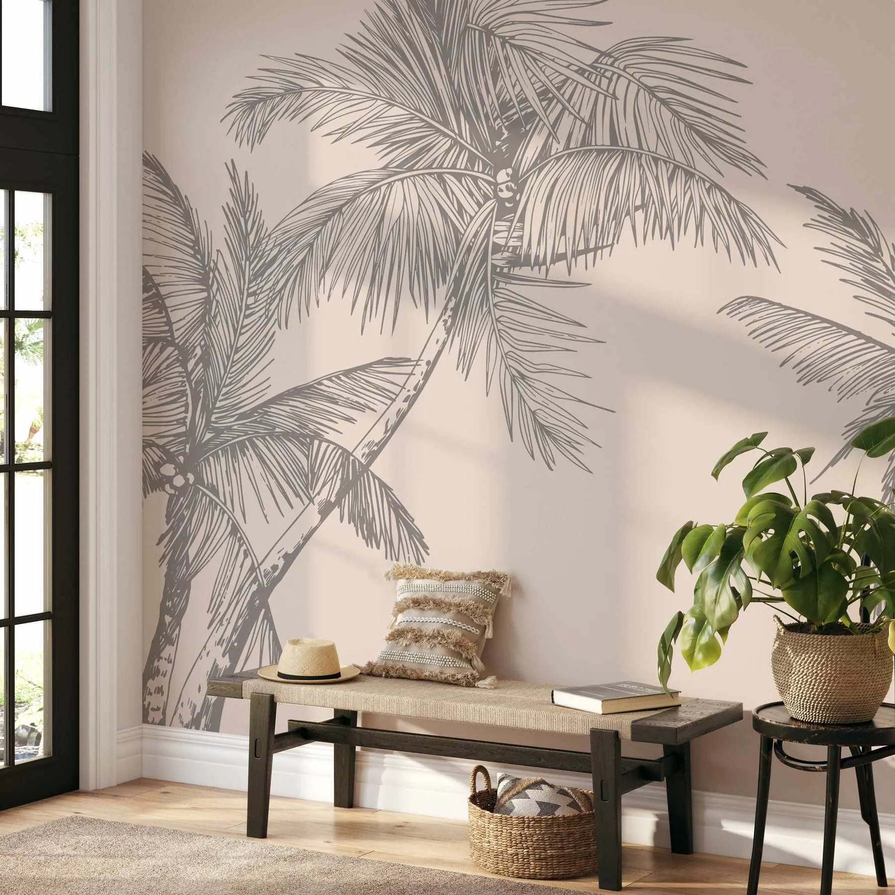 The Palms Wallpaper in Charcoal from Olive et Oriel where you can shop wallpaper and artworks online