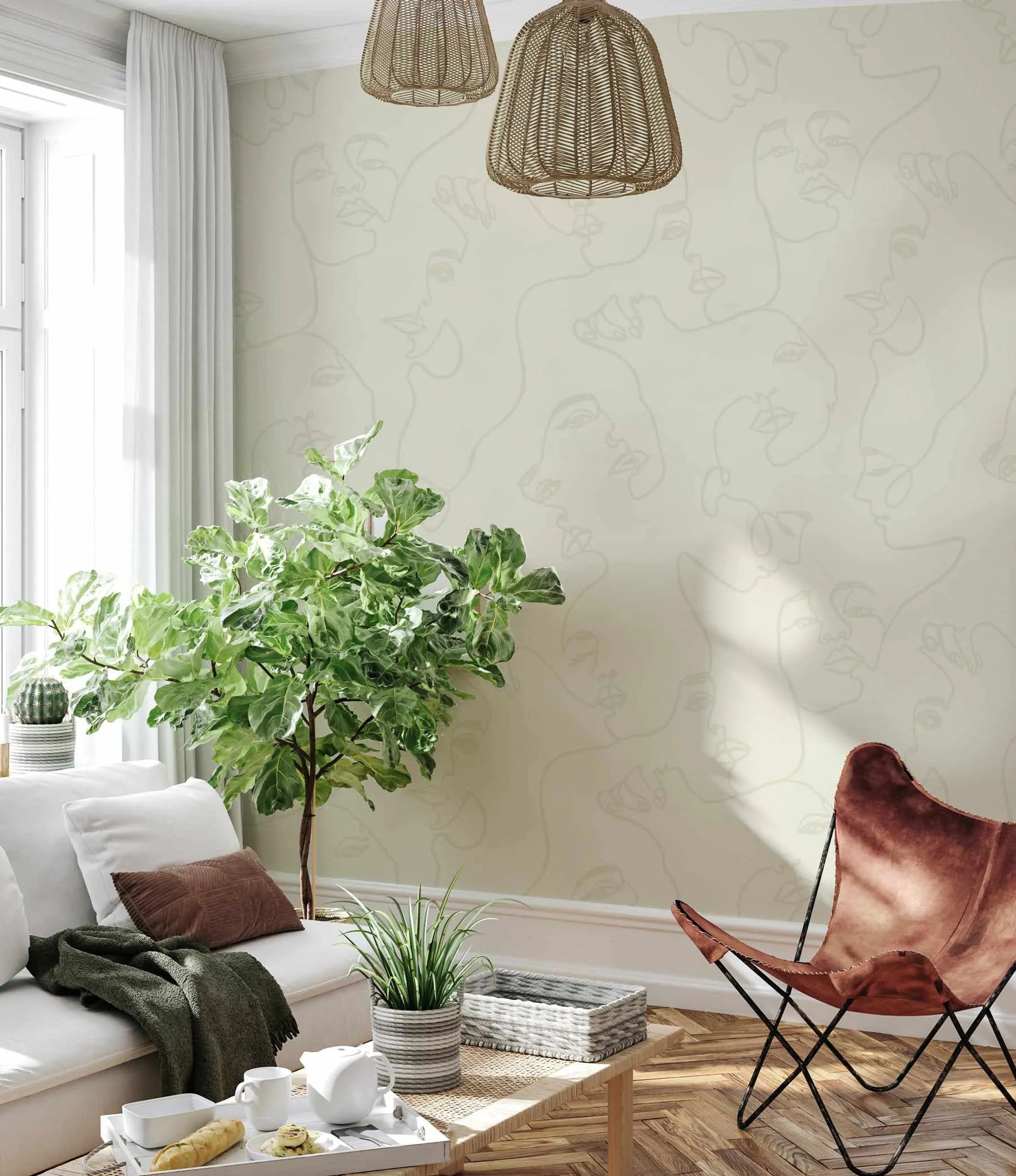 Faces in New Neutral Wallpaper from Olive et Oriel where you can shop wallpaper and artworks online
