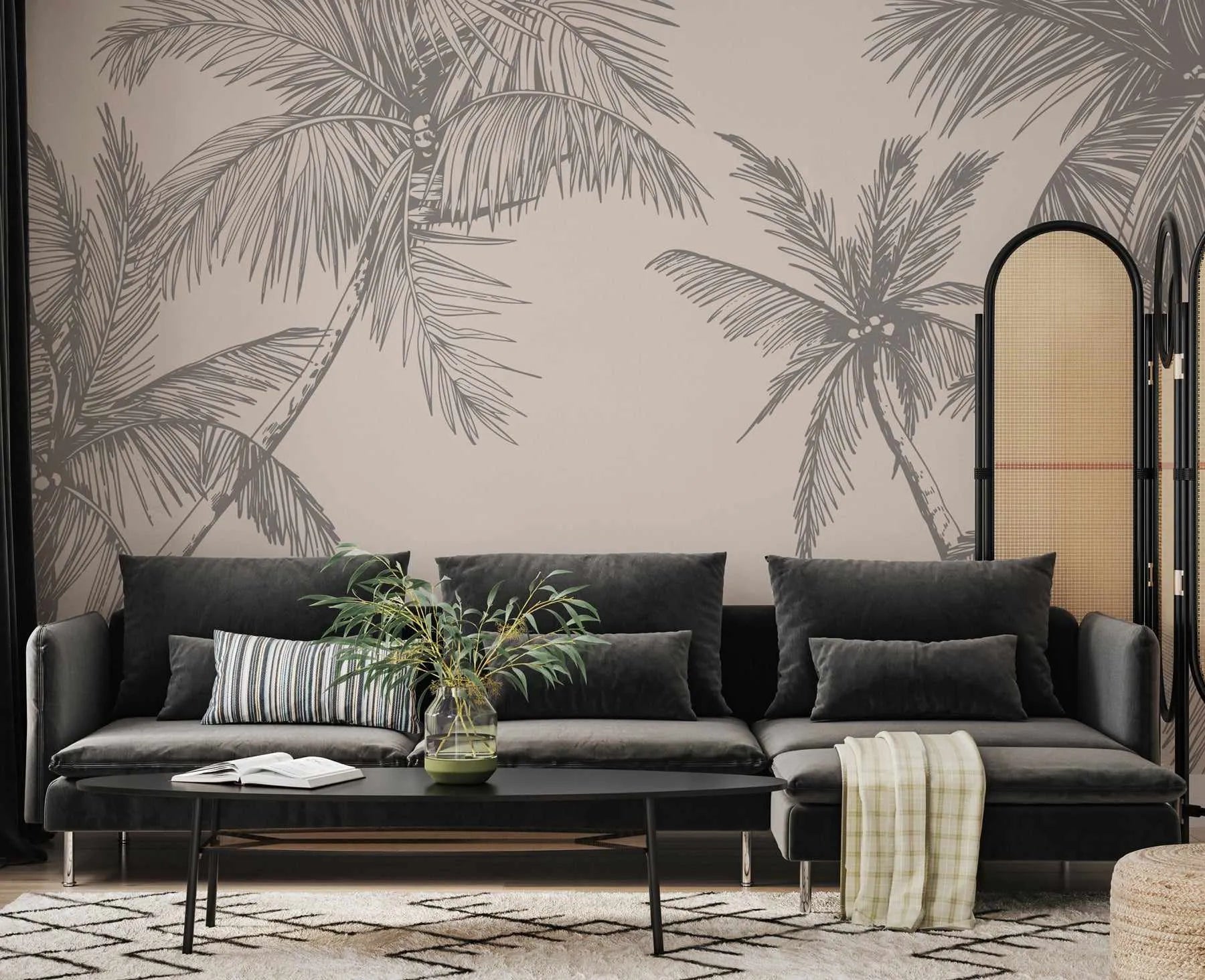 The Palms Wallpaper in Charcoal from Olive et Oriel where you can shop wallpaper and artworks online