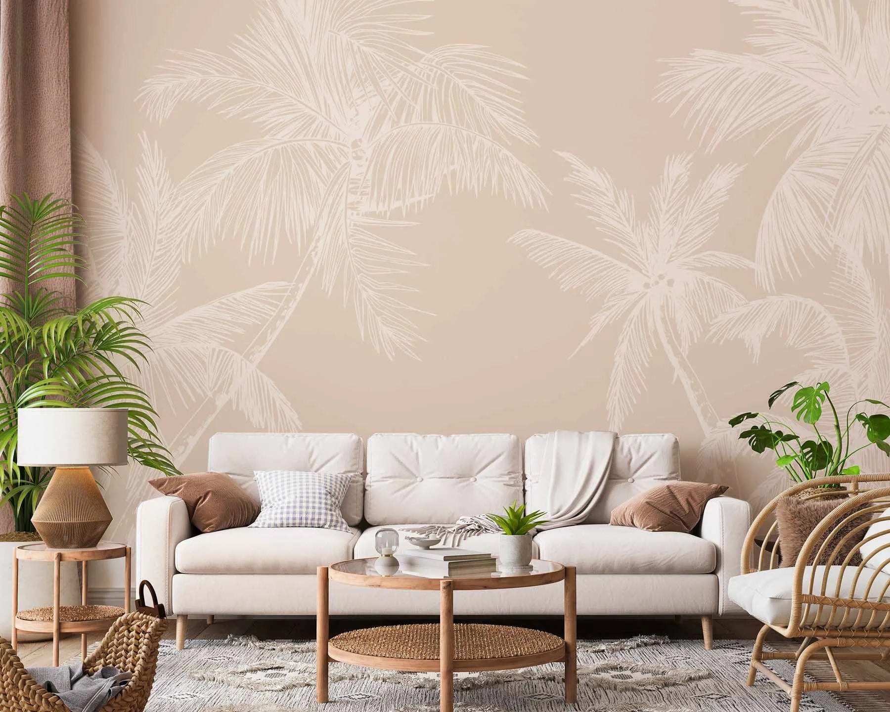 The Palms Wallpaper in Almond from Olive et Oriel where you can shop wallpaper and artworks online