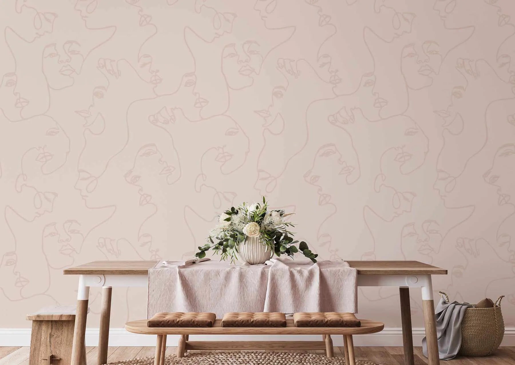 Faces in Vanilla Wallpaper from Olive et Oriel where you can shop wallpaper and artworks online