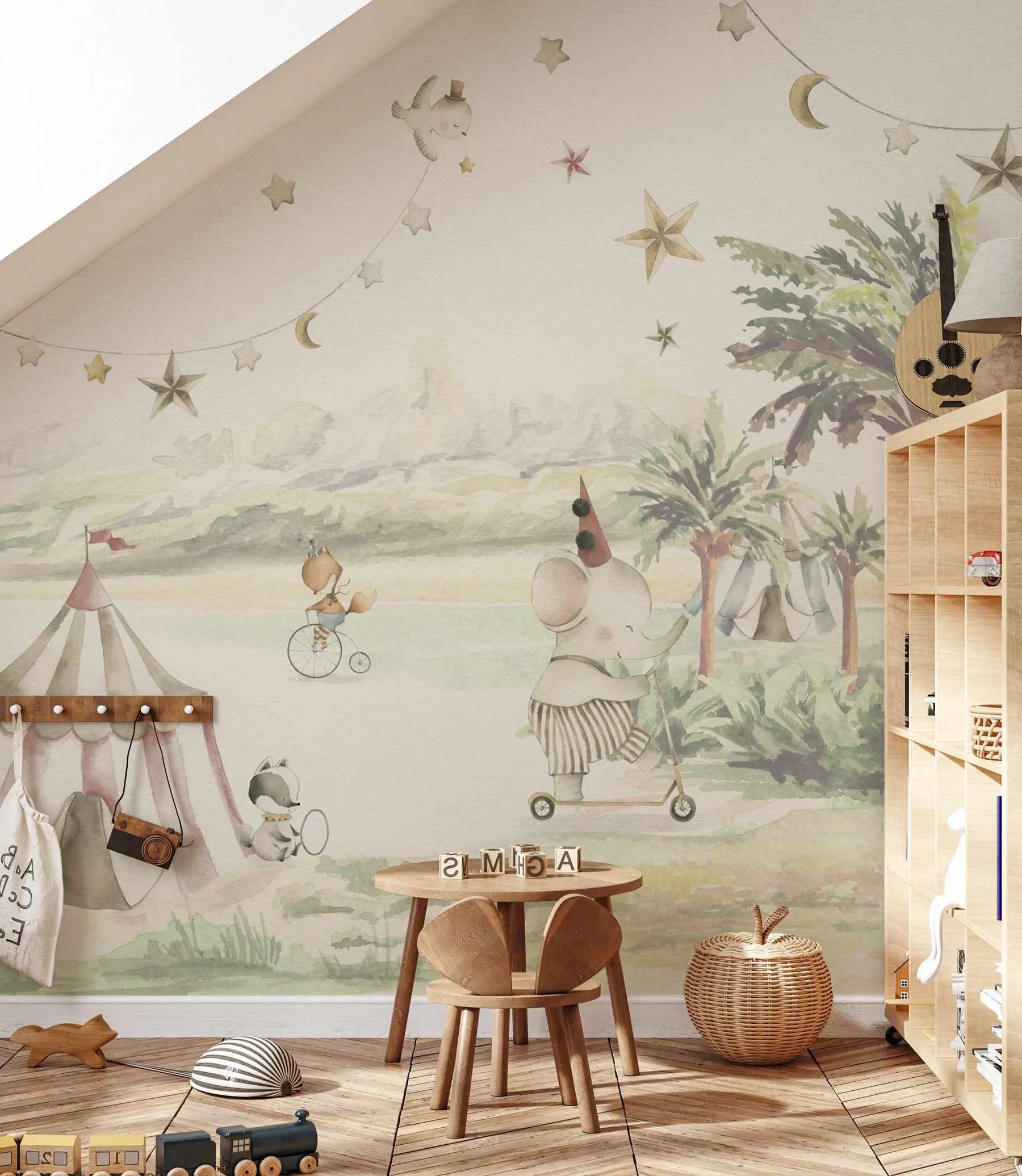 Moonlight Circus Wallpaper Mural from Olive et Oriel where you can shop wallpaper and artworks online