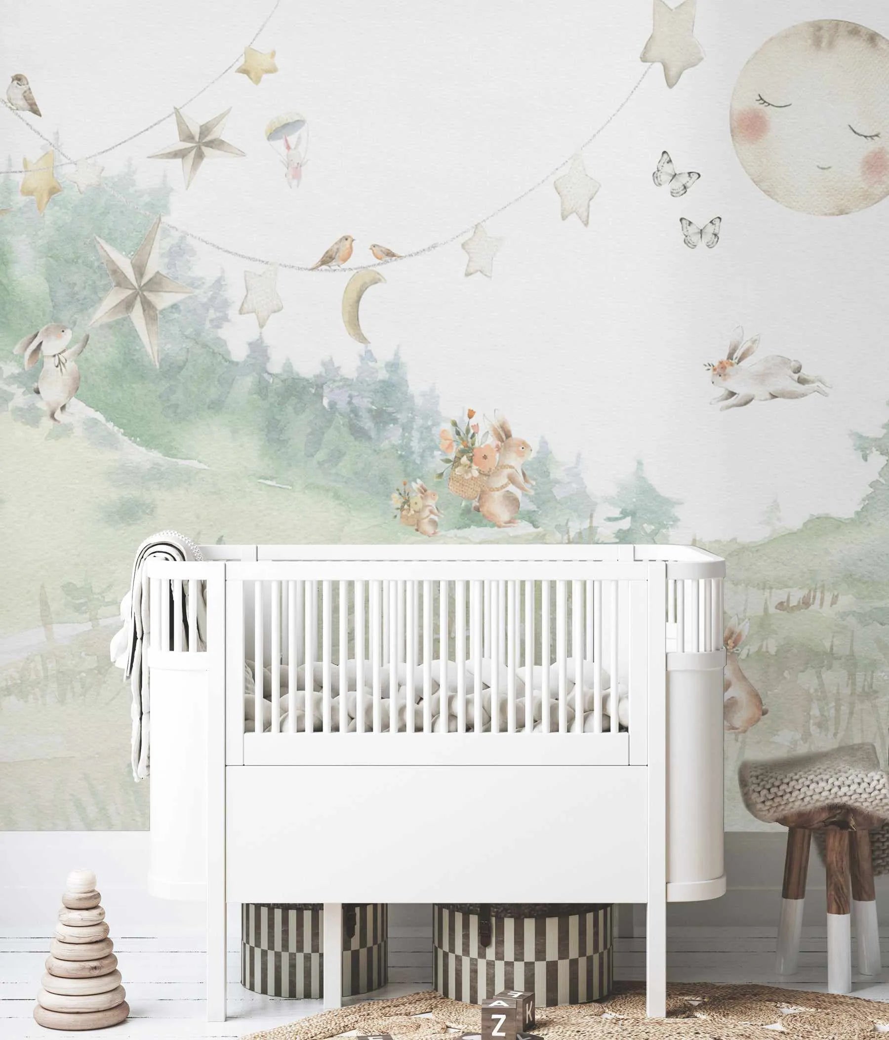 Sweet Bunny Friends Wallpaper Mural from Olive et Oriel where you can shop wallpaper and artworks online