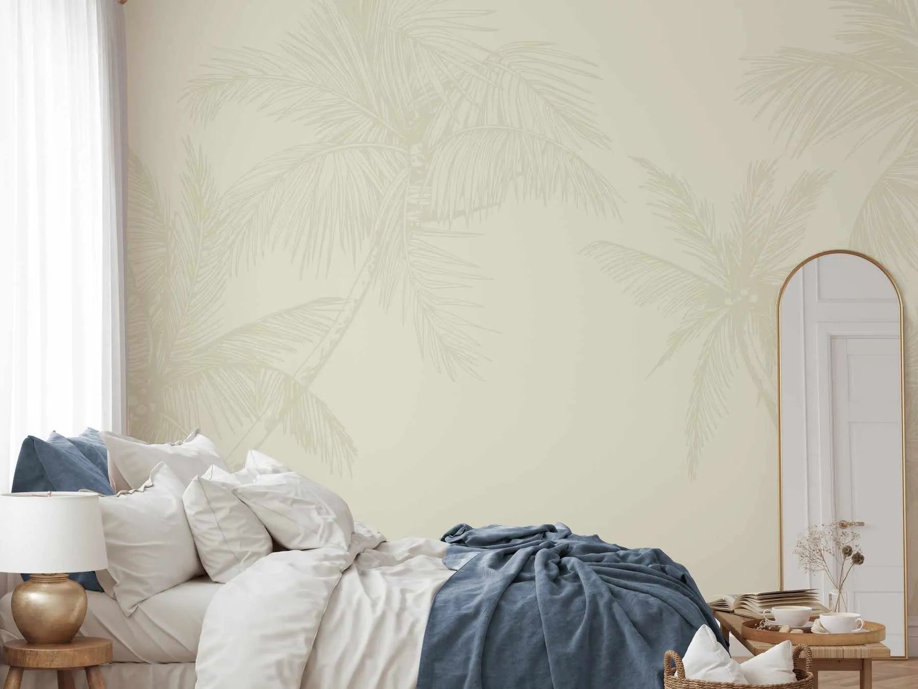 The Palms Wallpaper in New Neutral from Olive et Oriel where you can shop wallpaper and artworks online