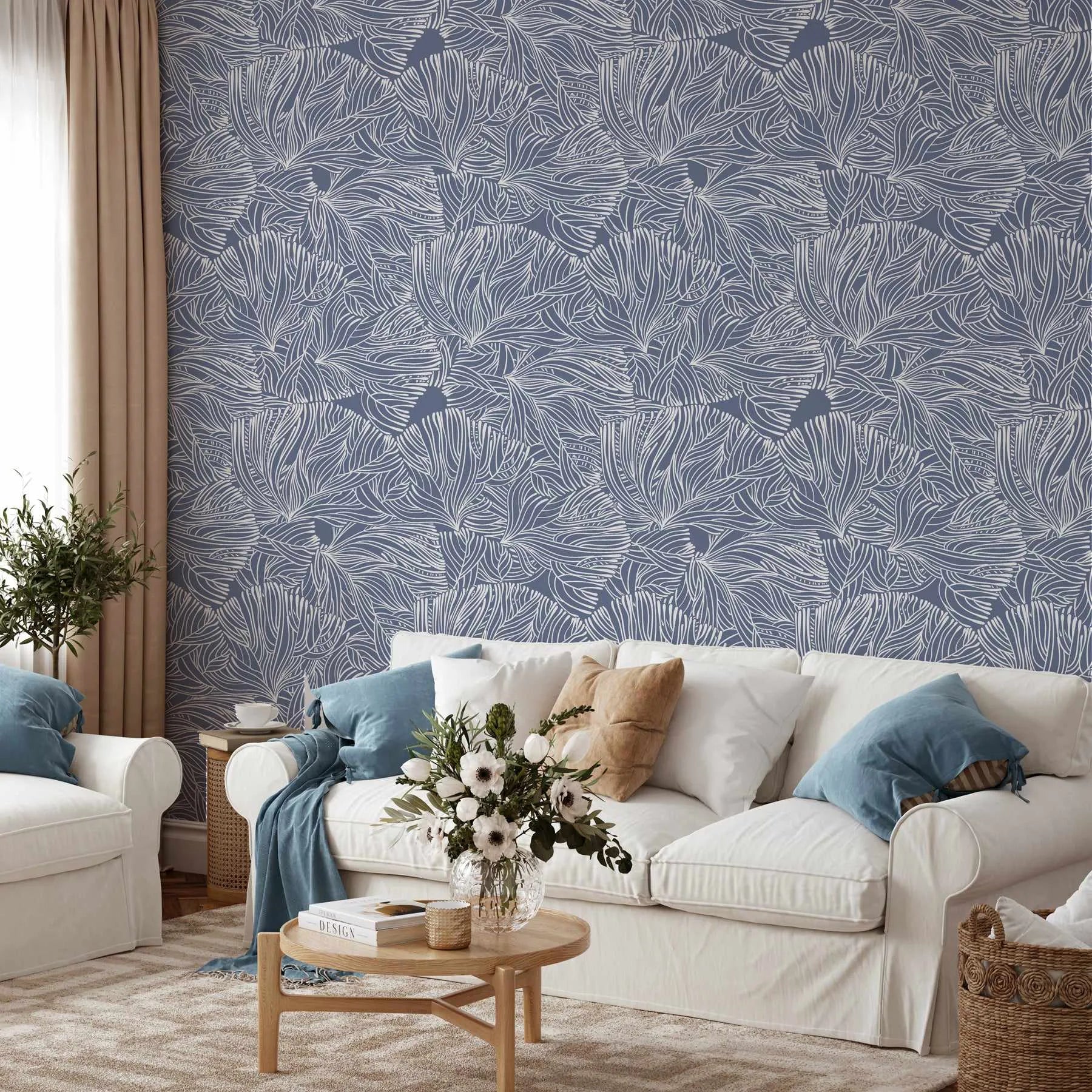 Coral in Navy Wallpaper from Olive et Oriel where you can shop wallpaper and artworks online