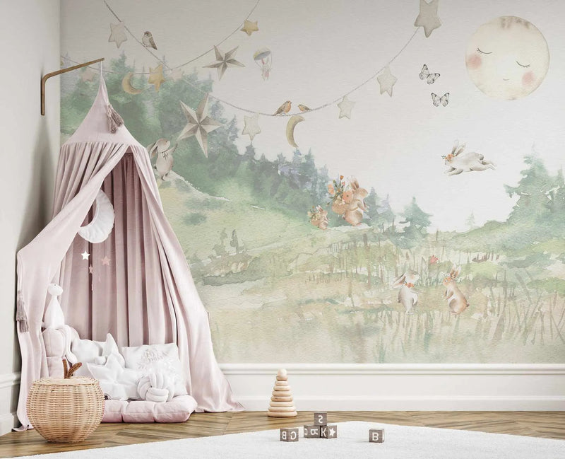 Sweet Bunny Friends Wallpaper Mural from Olive et Oriel where you can shop wallpaper and artworks online