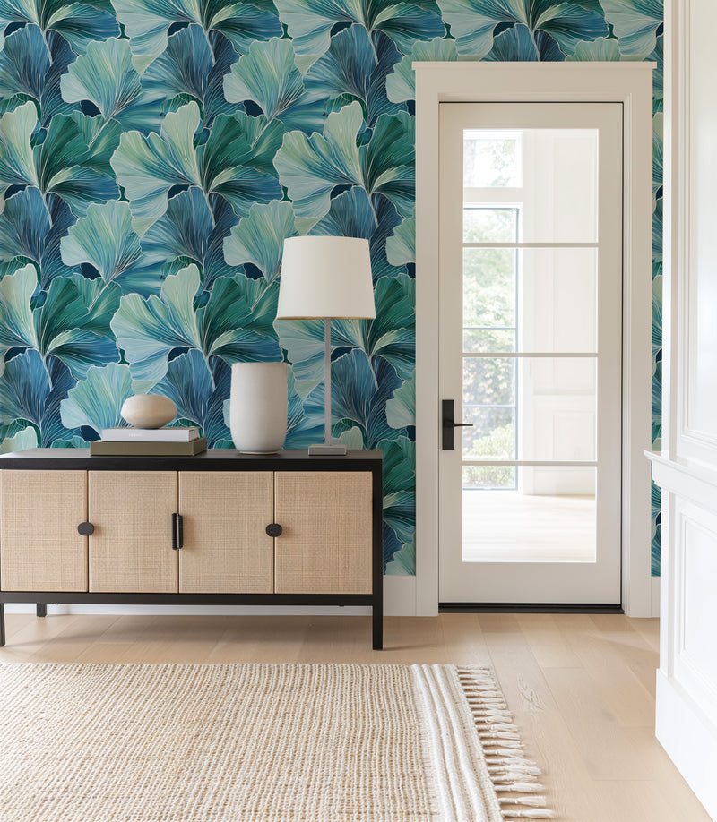 Ginkgo in Blue Wallpaper from Olive et Oriel where you can shop wallpaper and artworks online