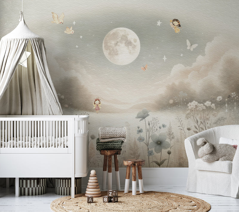 Moonlit Fairy Dreamscape Wallpaper Mural from Olive et Oriel where you can shop wallpaper and artworks online