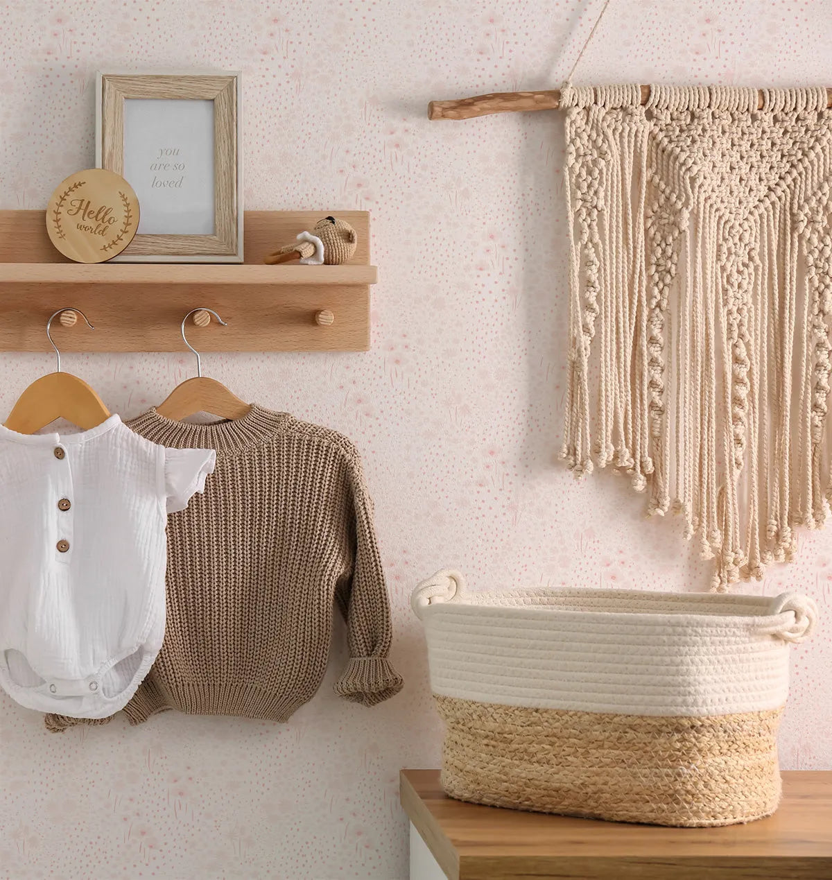 Dots & Flowers in Soft Pink Wallpaper from Olive et Oriel where you can shop wallpaper and artworks online