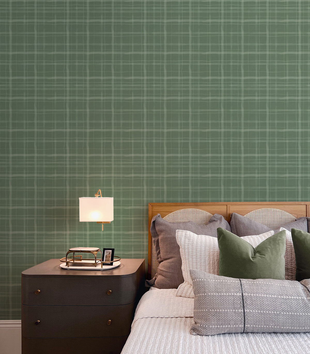 Watercolour Country Plaid Dark Green Wallpaper