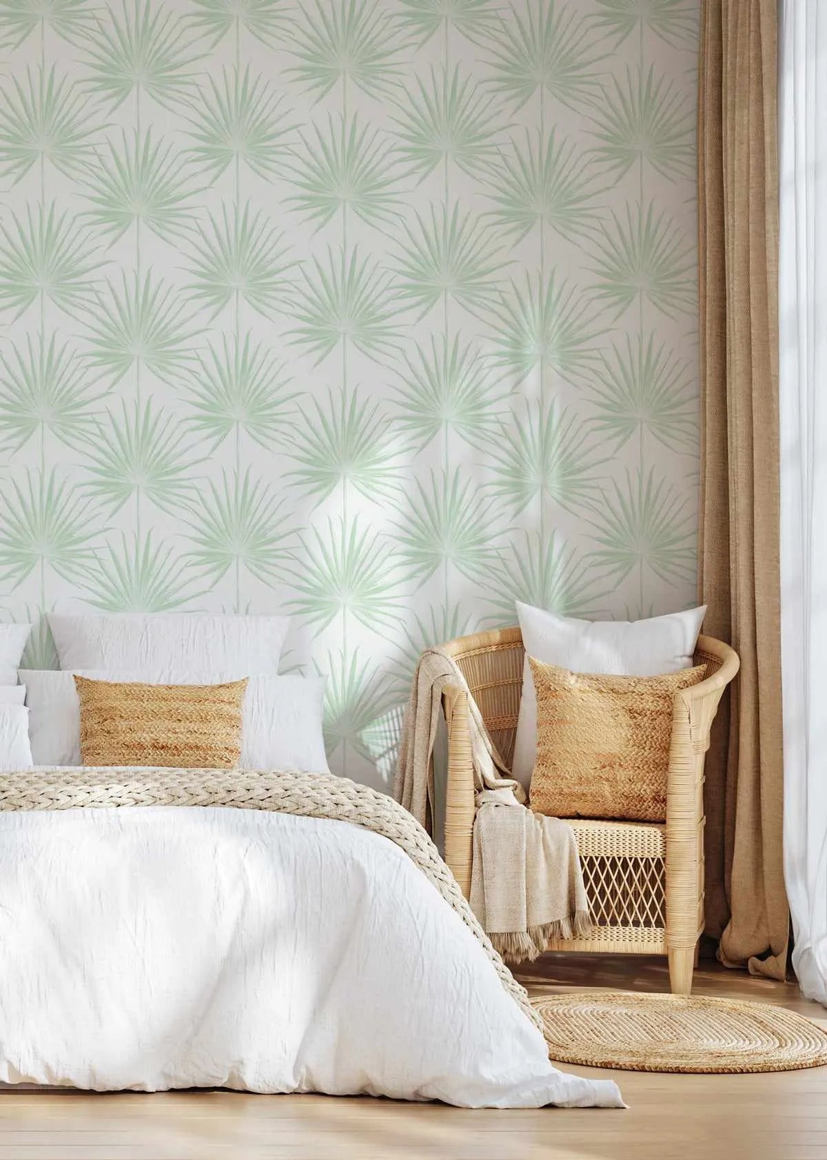Coastal Palm Wallpaper in Green from Olive et Oriel where you can shop wallpaper and artworks online