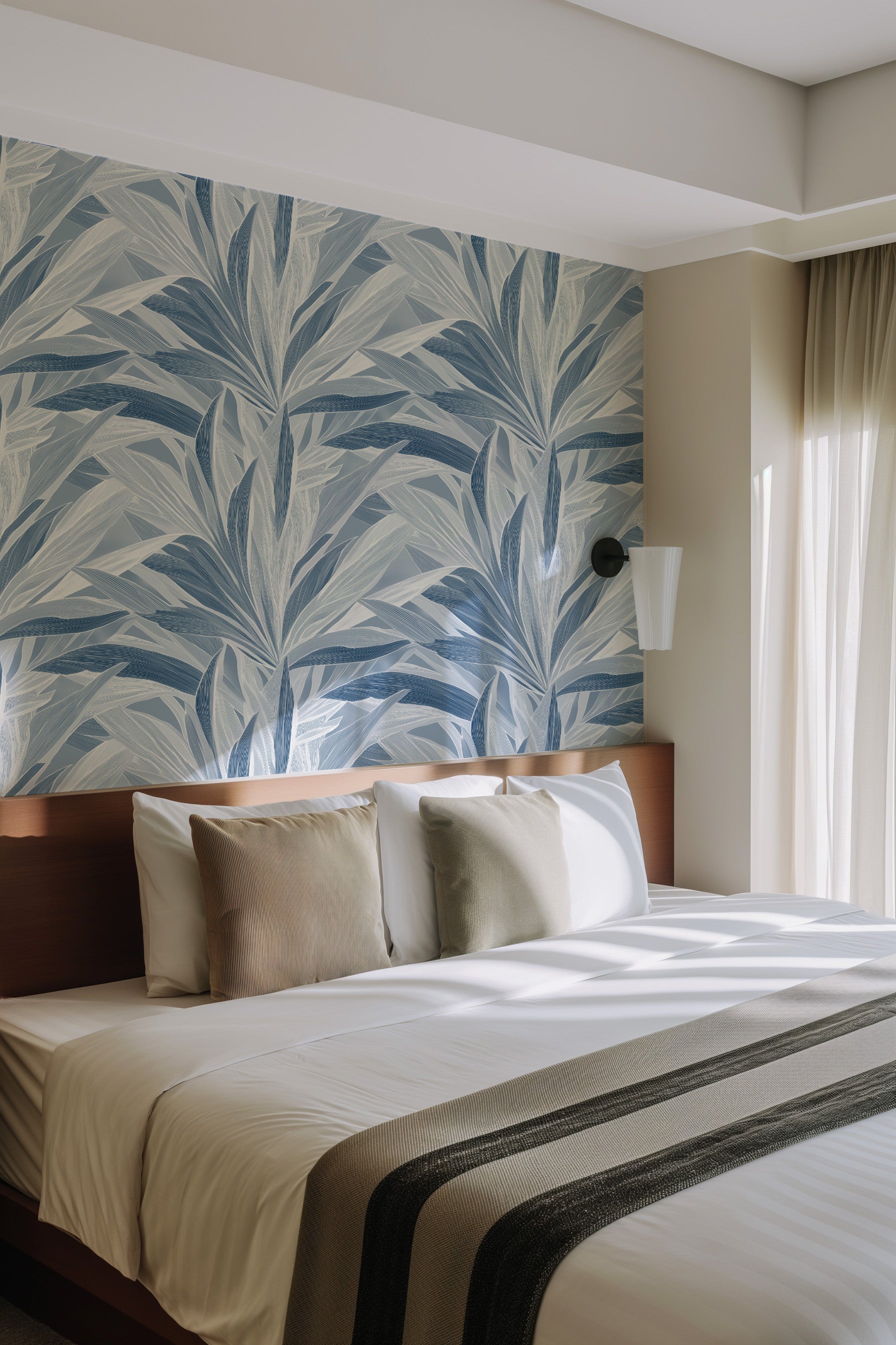 Palmier in Aegean Blue Commercial Vinyl Wallcovering