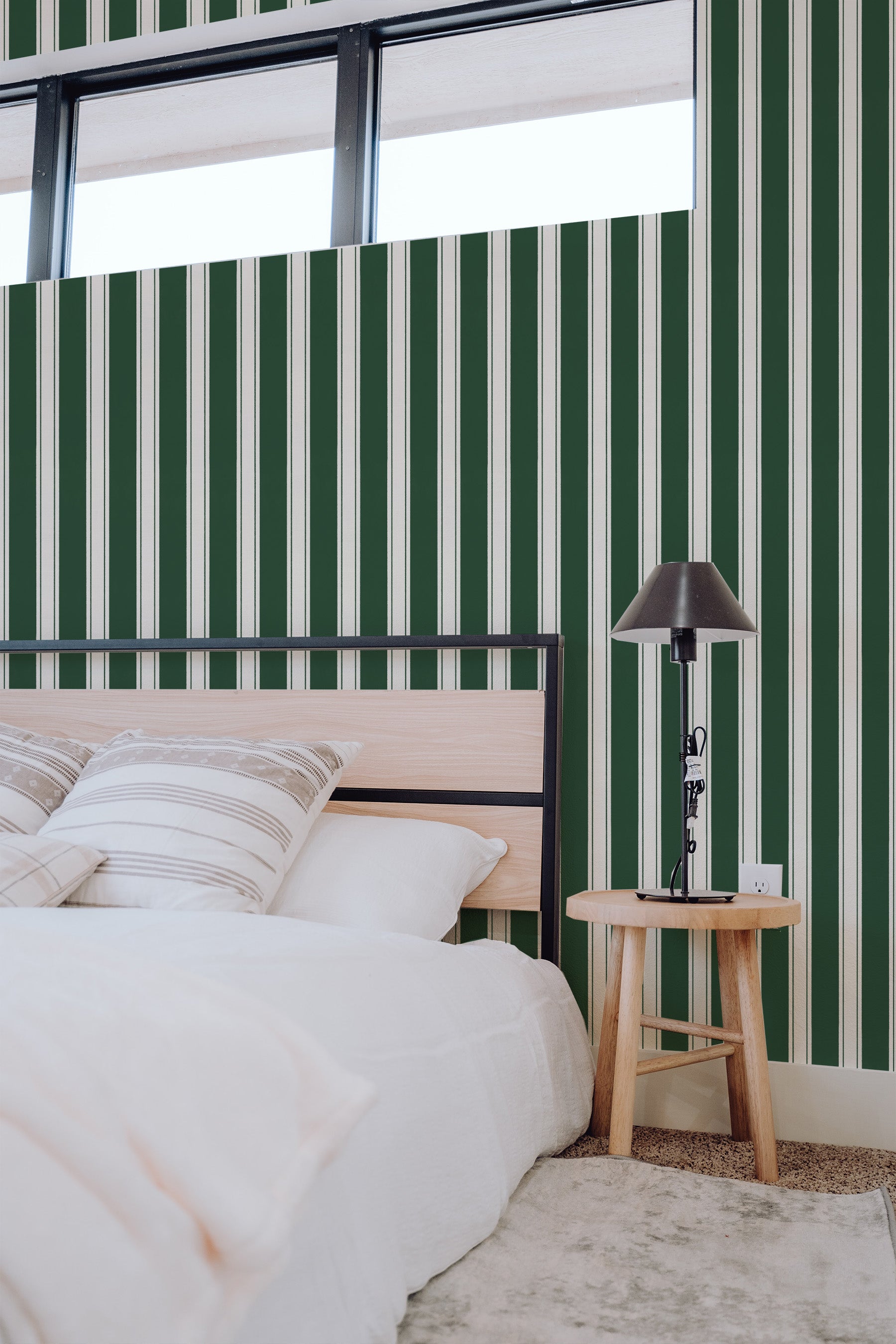 Country Stripe Dark Green Wallpaper