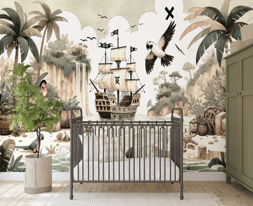 Tropical Treasure Hunt Wallpaper Mural from Olive et Oriel where you can shop wallpaper and artworks online