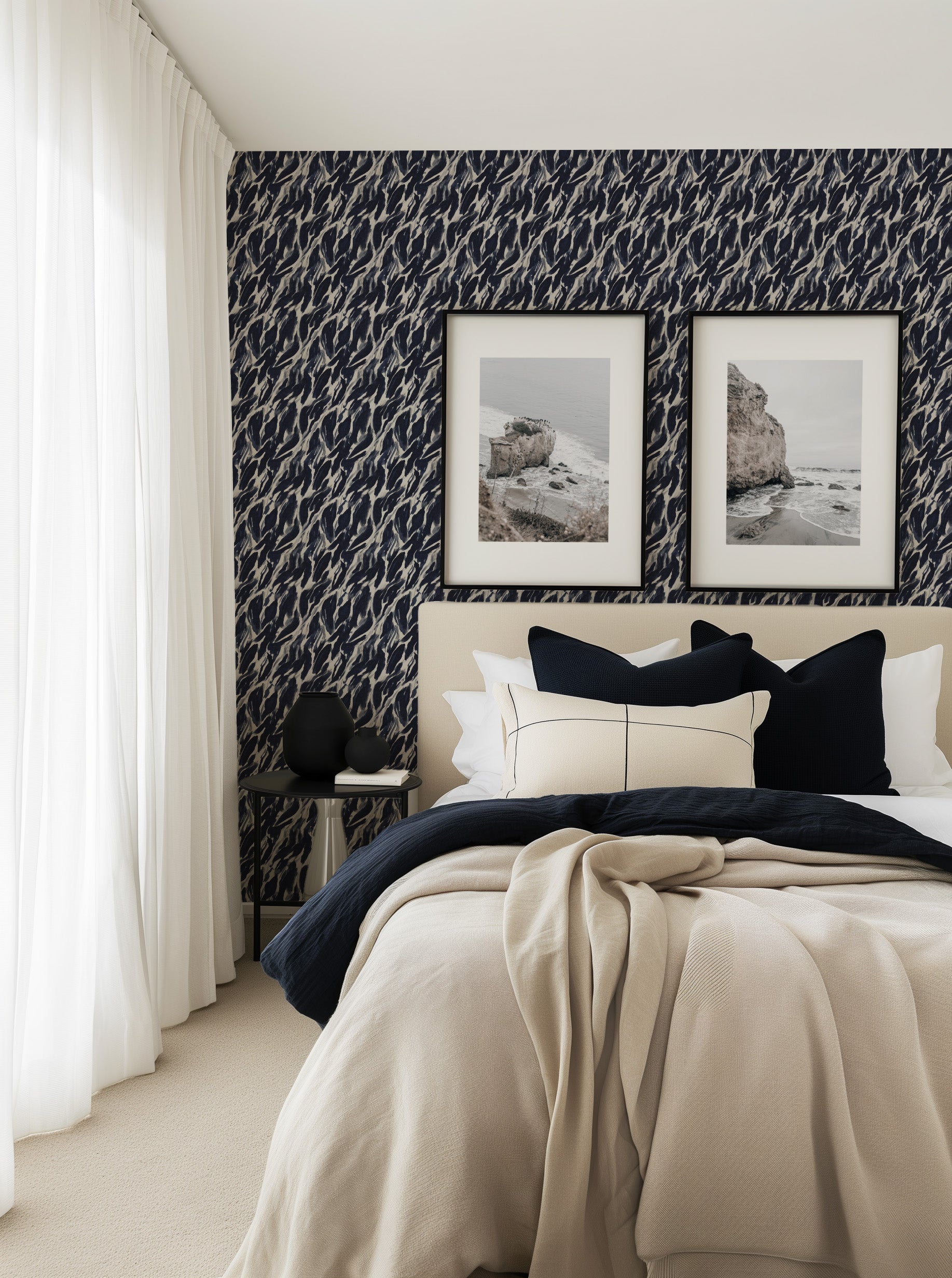 Tidal Drift in Navy Blue Wallpaper