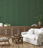 Faux Grass Cloth in Dark Green Wallpaper