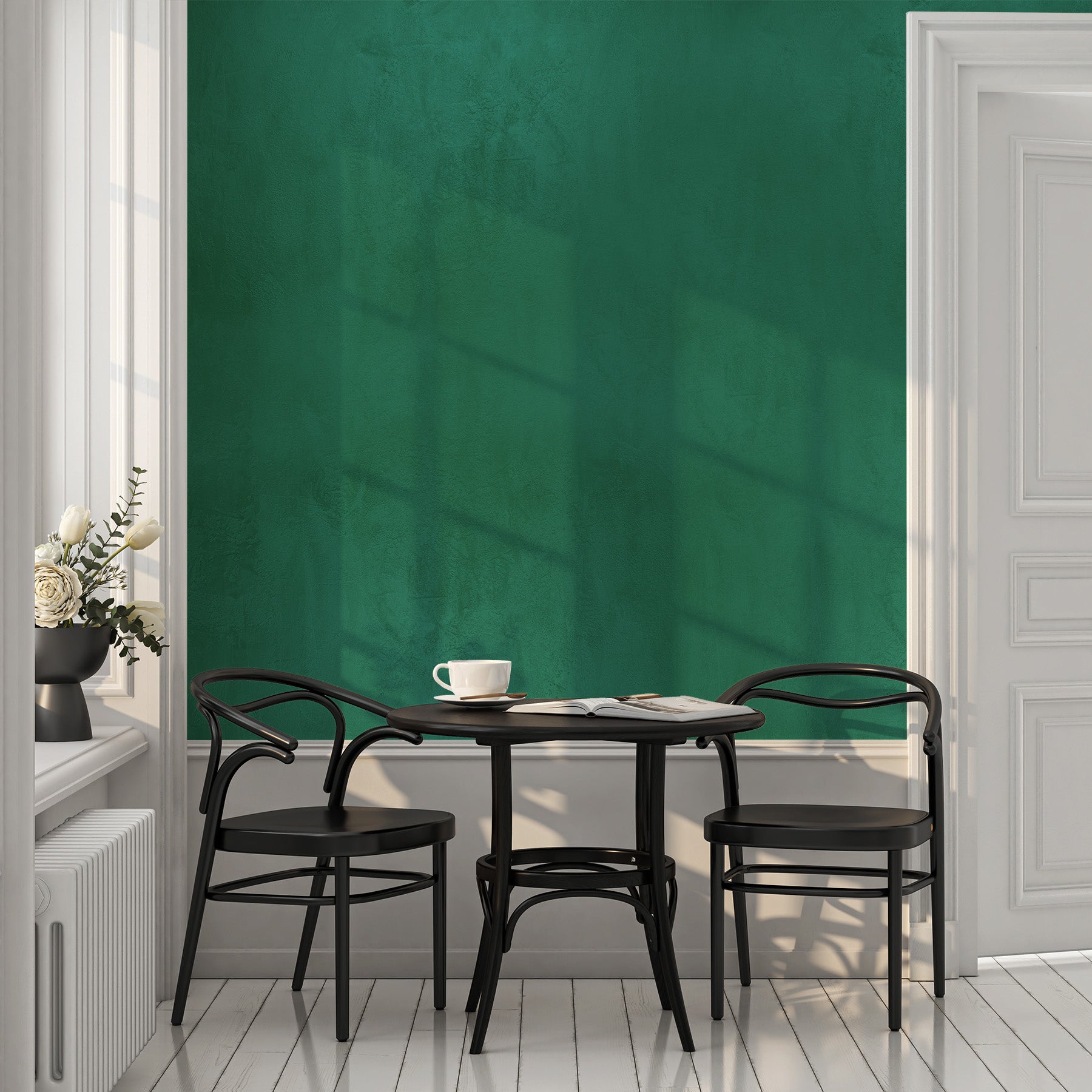 Venetian Plaster in Rich Dark Green Wallpaper