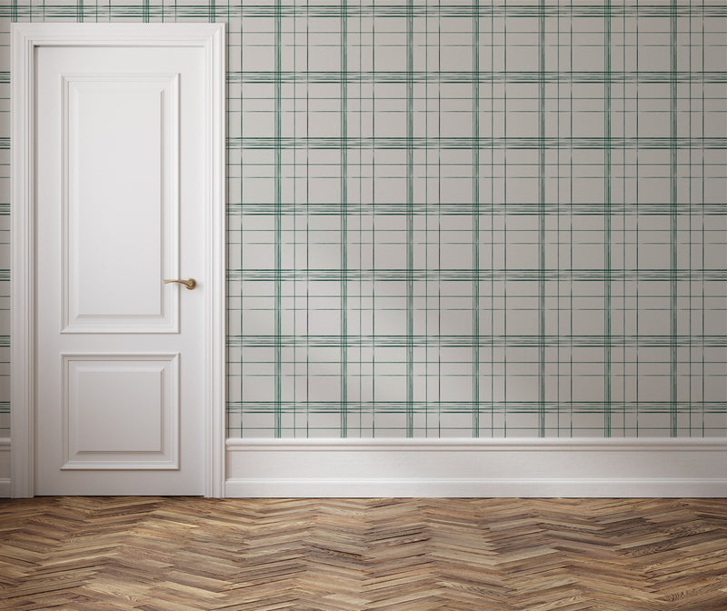 Inky Plaid Dark Green Wallpaper from Olive et Oriel where you can shop wallpaper and artworks online