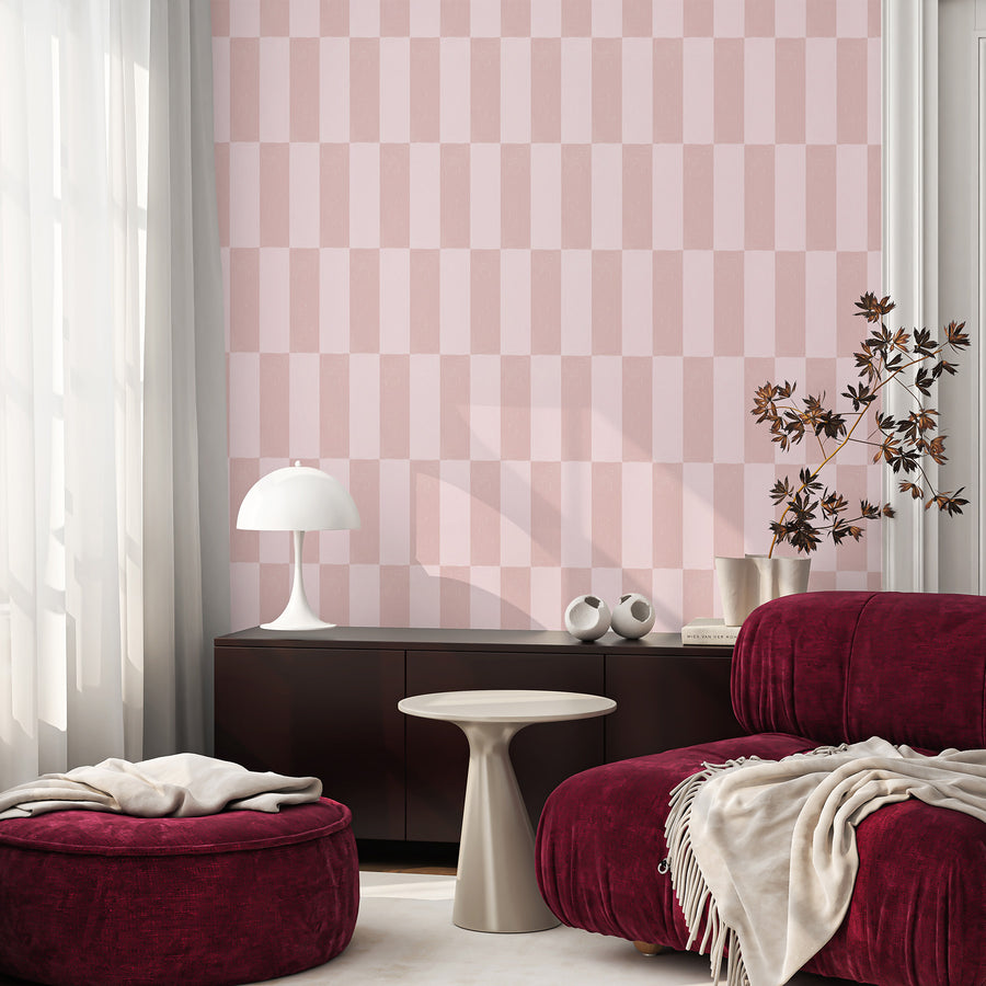Cabarita Check in Pink Wallpaper from Olive et Oriel where you can shop wallpaper and artworks online