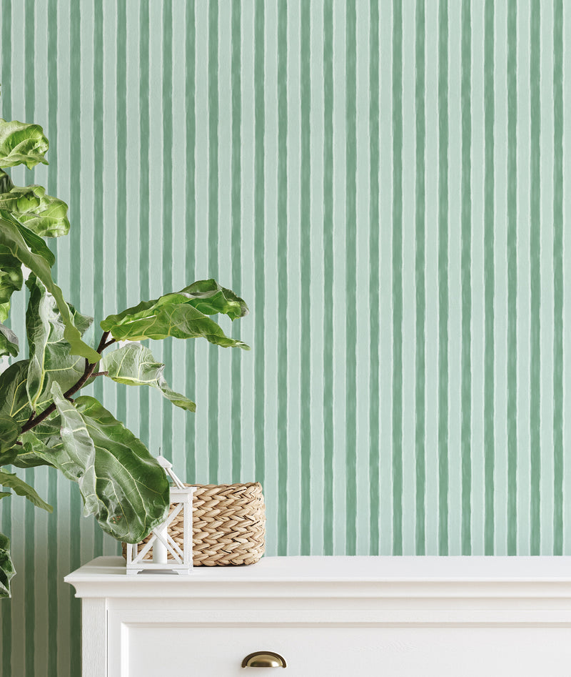 Bold Green Stripe Wallpaper from Olive et Oriel where you can shop wallpaper and artworks online