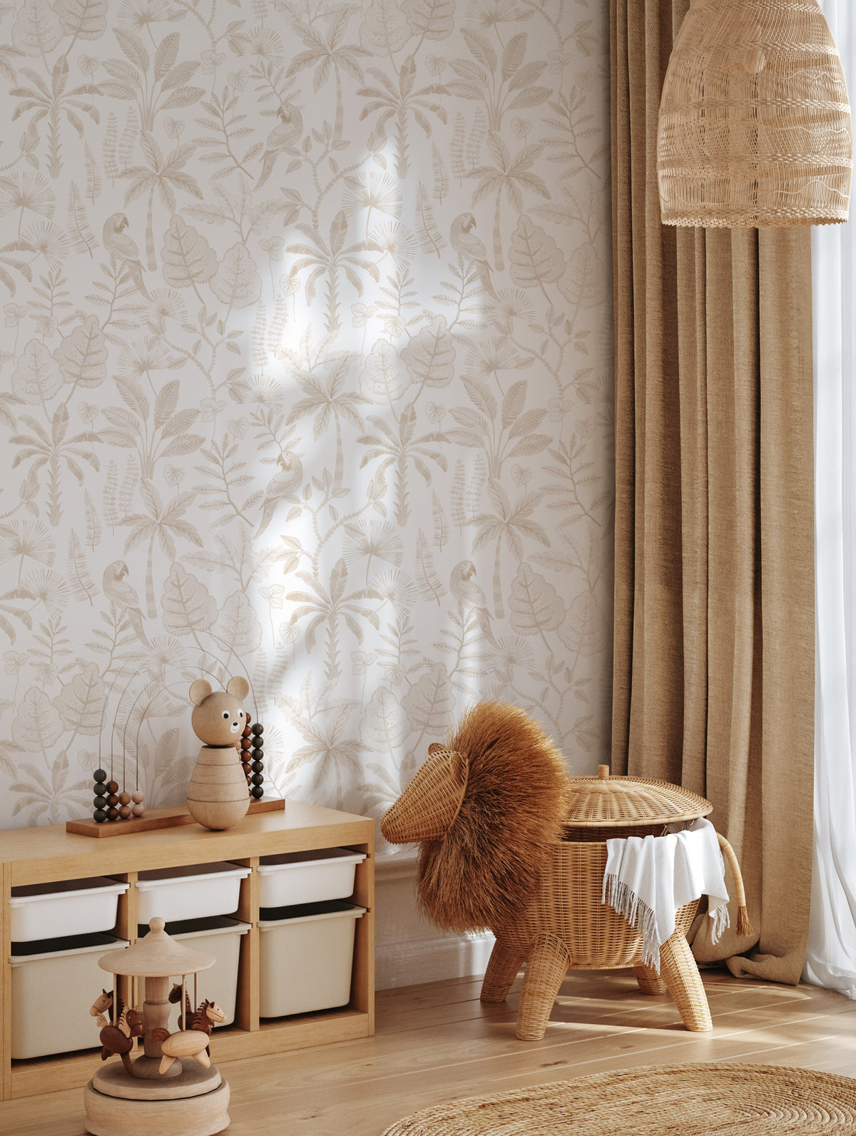 Exotic Oasis in Sand Wallpaper from Olive et Oriel where you can shop wallpaper and artworks online