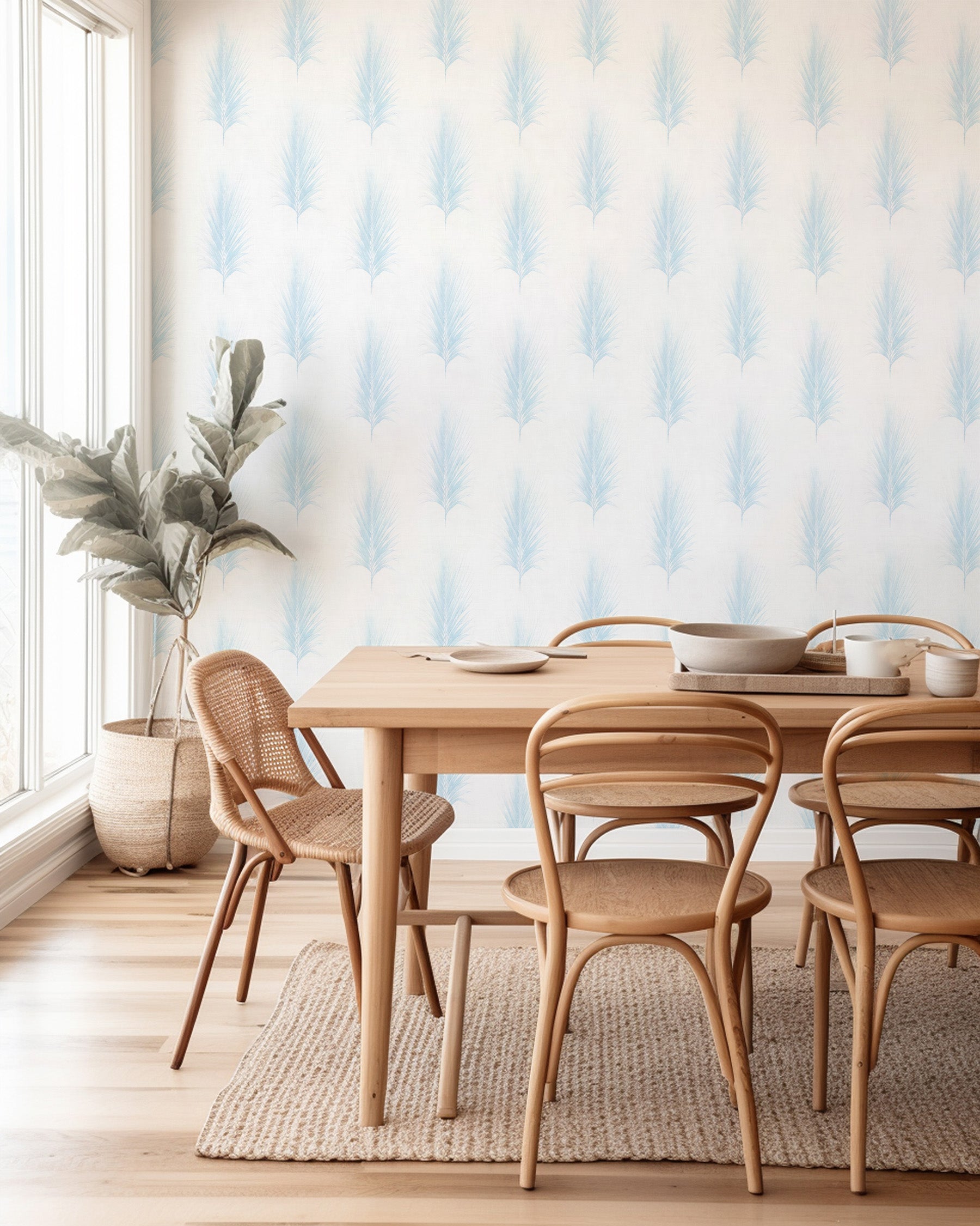 Soft Coastal Fan Palm in Light Blue Wallpaper