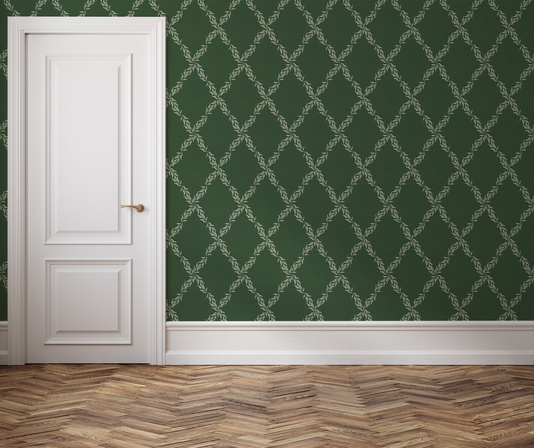 Leafy Lattice  Dark Green Wallpaper