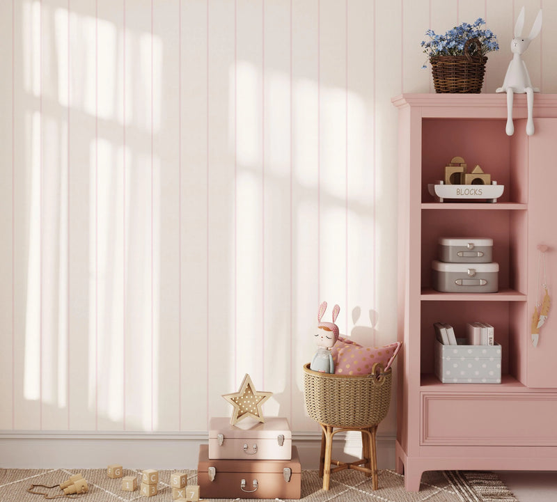 Double Stripe In Pink Wallpaper from Olive et Oriel where you can shop wallpaper and artworks online