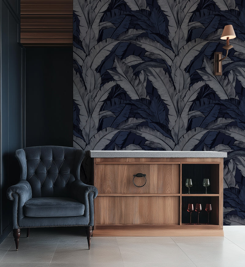 Maui in Navy Blue Commercial Vinyl Wallcovering