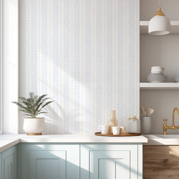 Hamptons Luxe Stripe in Light Blue Wallpaper from Olive et Oriel where you can shop wallpaper and artworks online