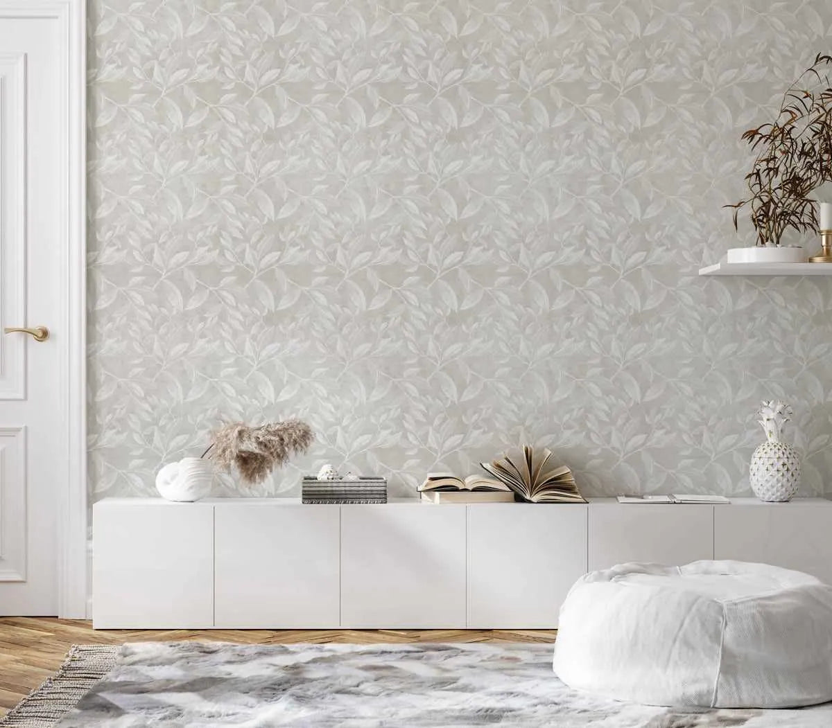 Autumn Leaves Wallpaper in Neutral from Olive et Oriel where you can shop wallpaper and artworks online