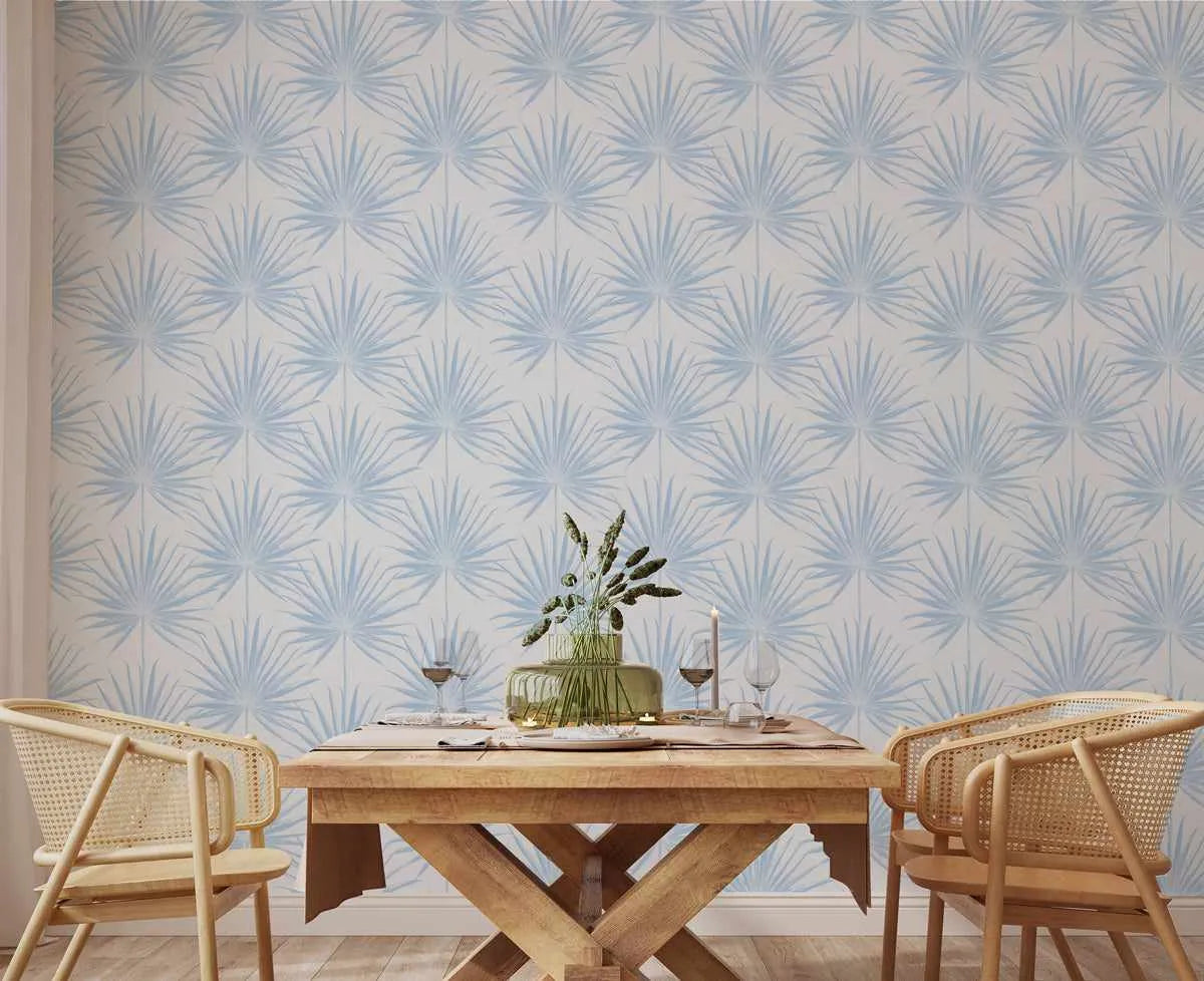 Coastal Palm Wallpaper in Blue from Olive et Oriel where you can shop wallpaper and artworks online