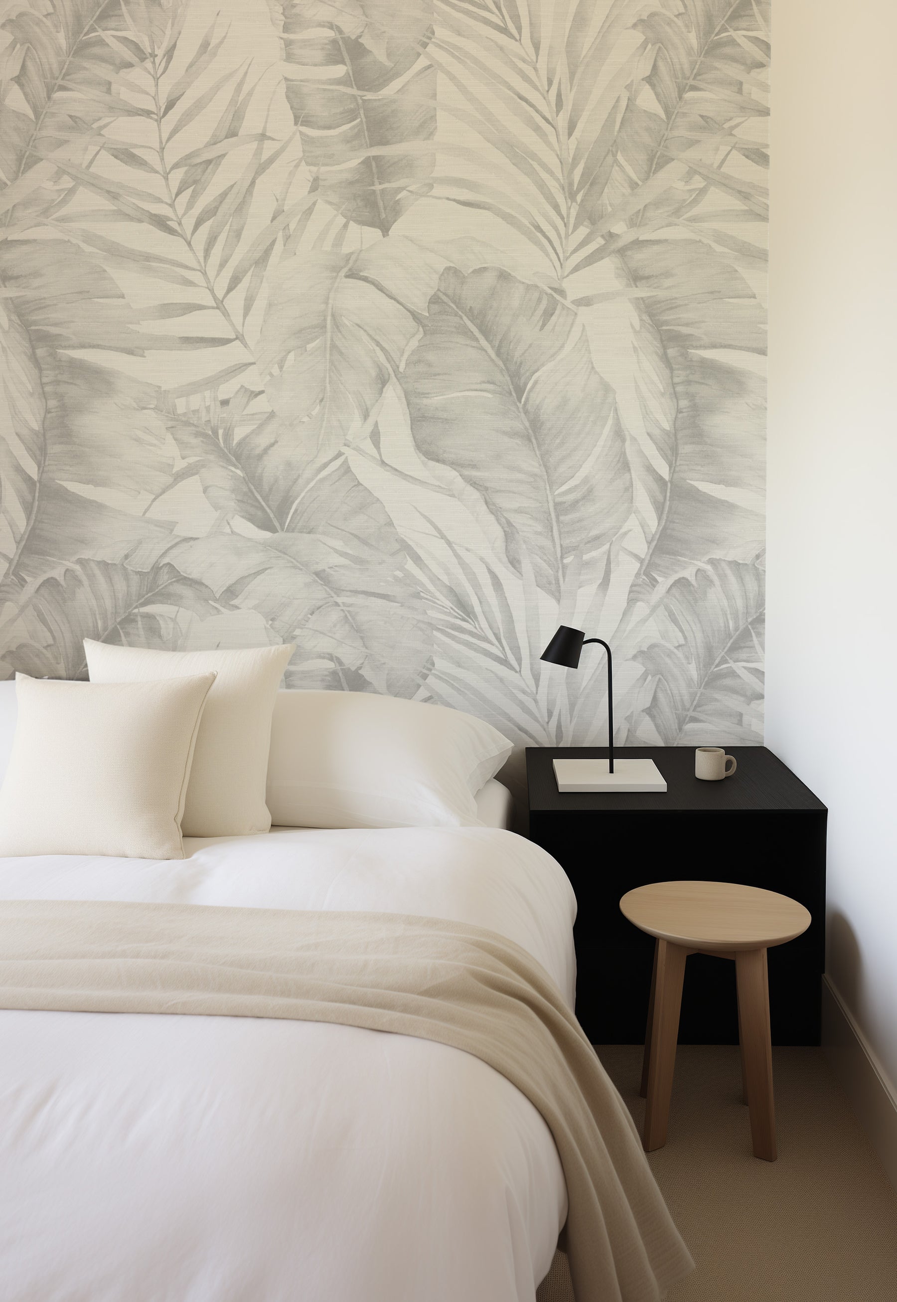 Palm Sanctuary in Grey Wallpaper from Olive et Oriel where you can shop wallpaper and artworks online