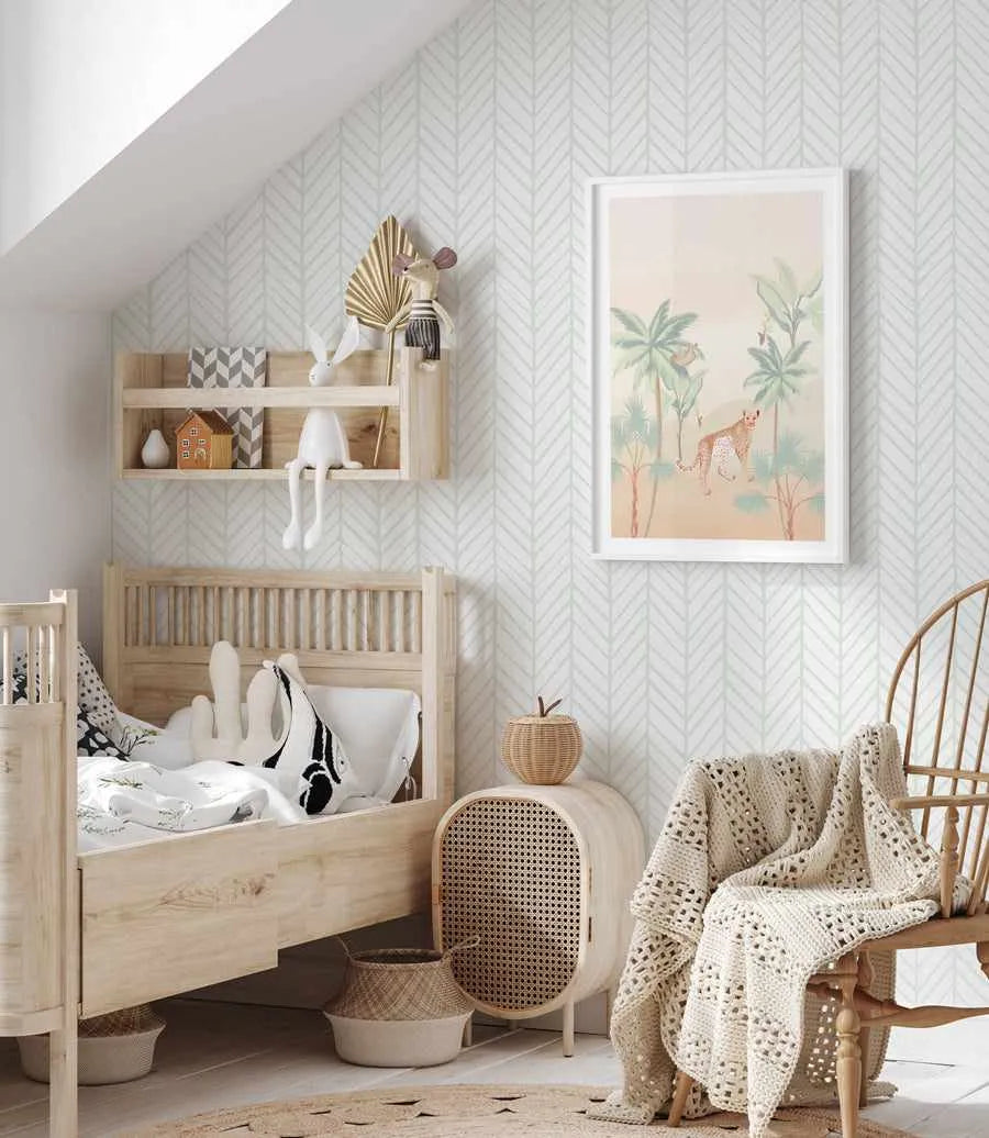 Chevron Wallpaper in Sage from Olive et Oriel where you can shop wallpaper and artworks online