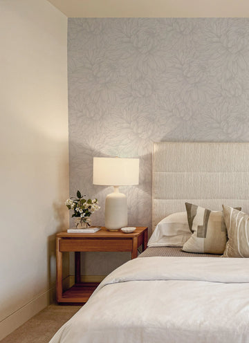 Chrysanthemum Flower Grey Wallpaper from Olive et Oriel where you can shop wallpaper and artworks online