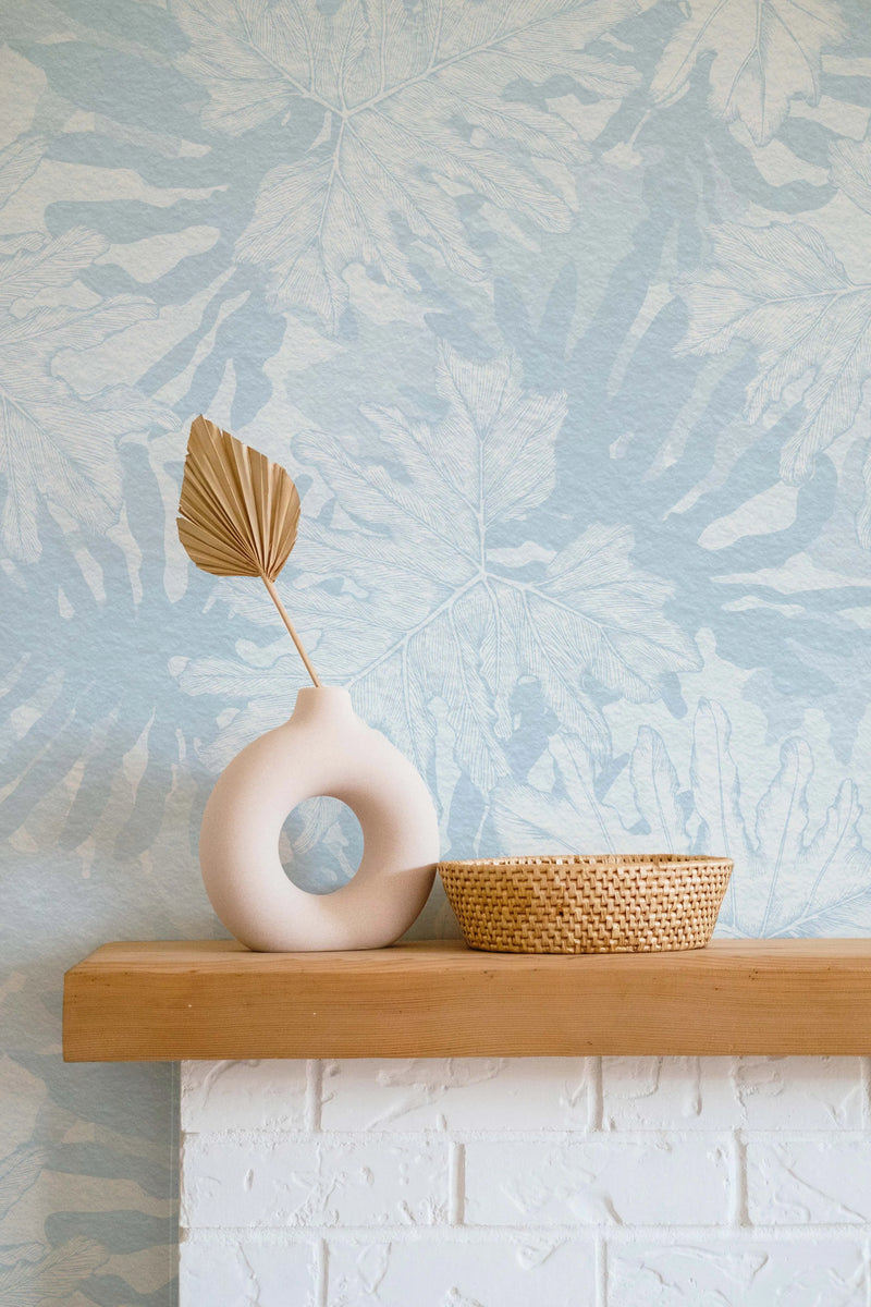 Shady Palms Blue Wallpaper from Olive et Oriel where you can shop wallpaper and artworks online