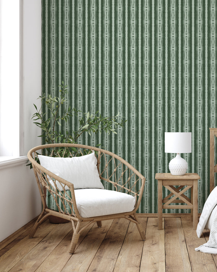 Textured Stripe in Dark Green Wallpaper from Olive et Oriel where you can shop wallpaper and artworks online