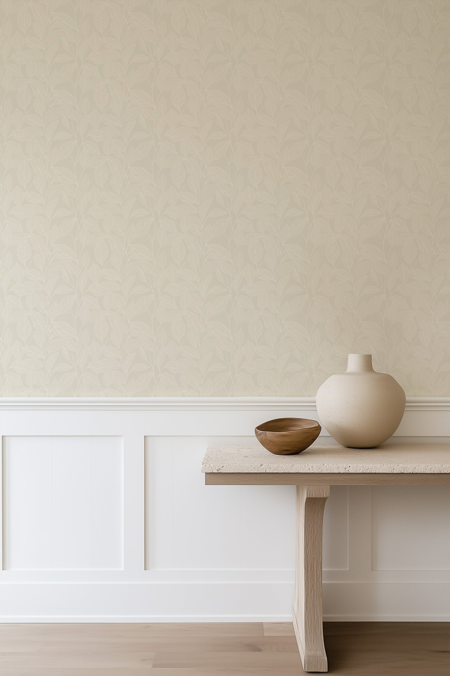 Leafy Vienna in Beige Commercial Vinyl Wallcovering