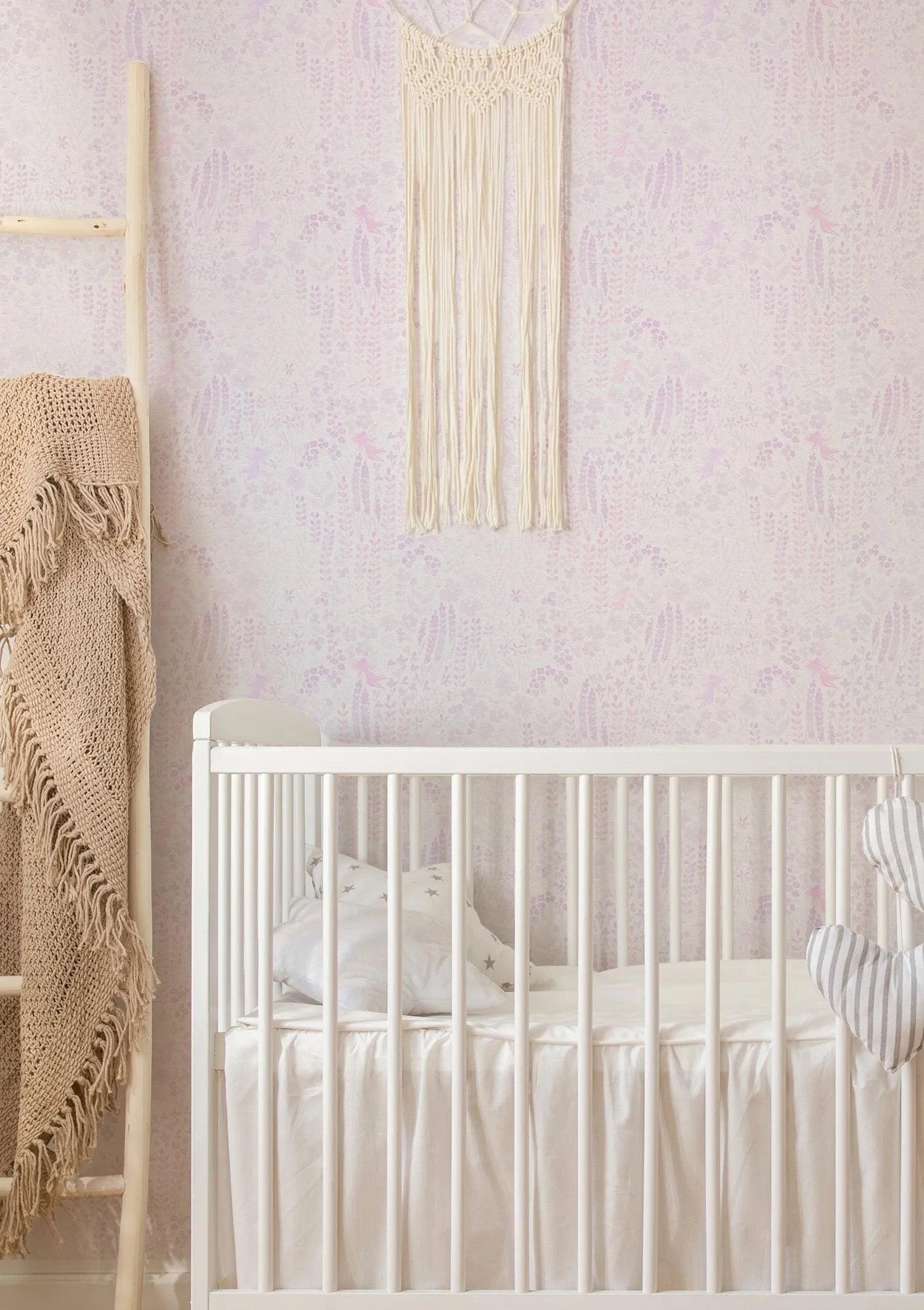 Fairy Flower Garden in Lilac Purple Wallpaper from Olive et Oriel where you can shop wallpaper and artworks online